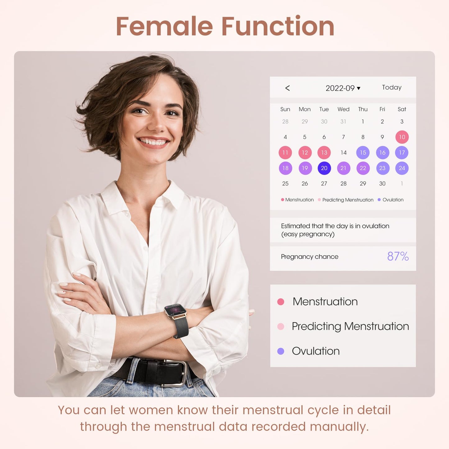 SWGOTA Smartwatch for Women with Phone Function, 1.85" HD Smart Bracelet Heart Rate Sleep Monitor Menstrual Cycle SpO2 Fitness Tracker IP68 Waterproof Pedometer for iOS Android Black Gold