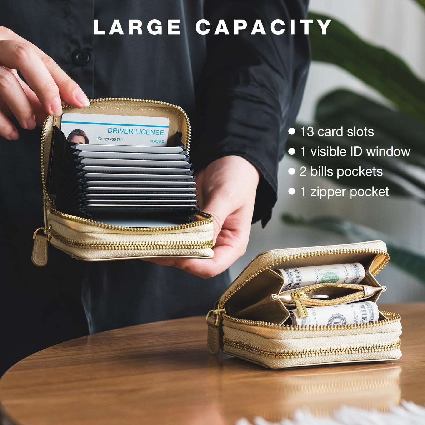 Vulkitty Women's Wallet with Credit Card Holder Accordion Card Holder made of leather RFID blocking small wallet with zippered coin pocket