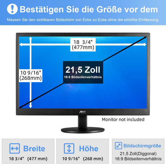 21.5-inch privacy filter monitor anti-blue light filter, removable privacy anti-blue light glare screen protector for 21.5-inch 16:9 screen privacy film.