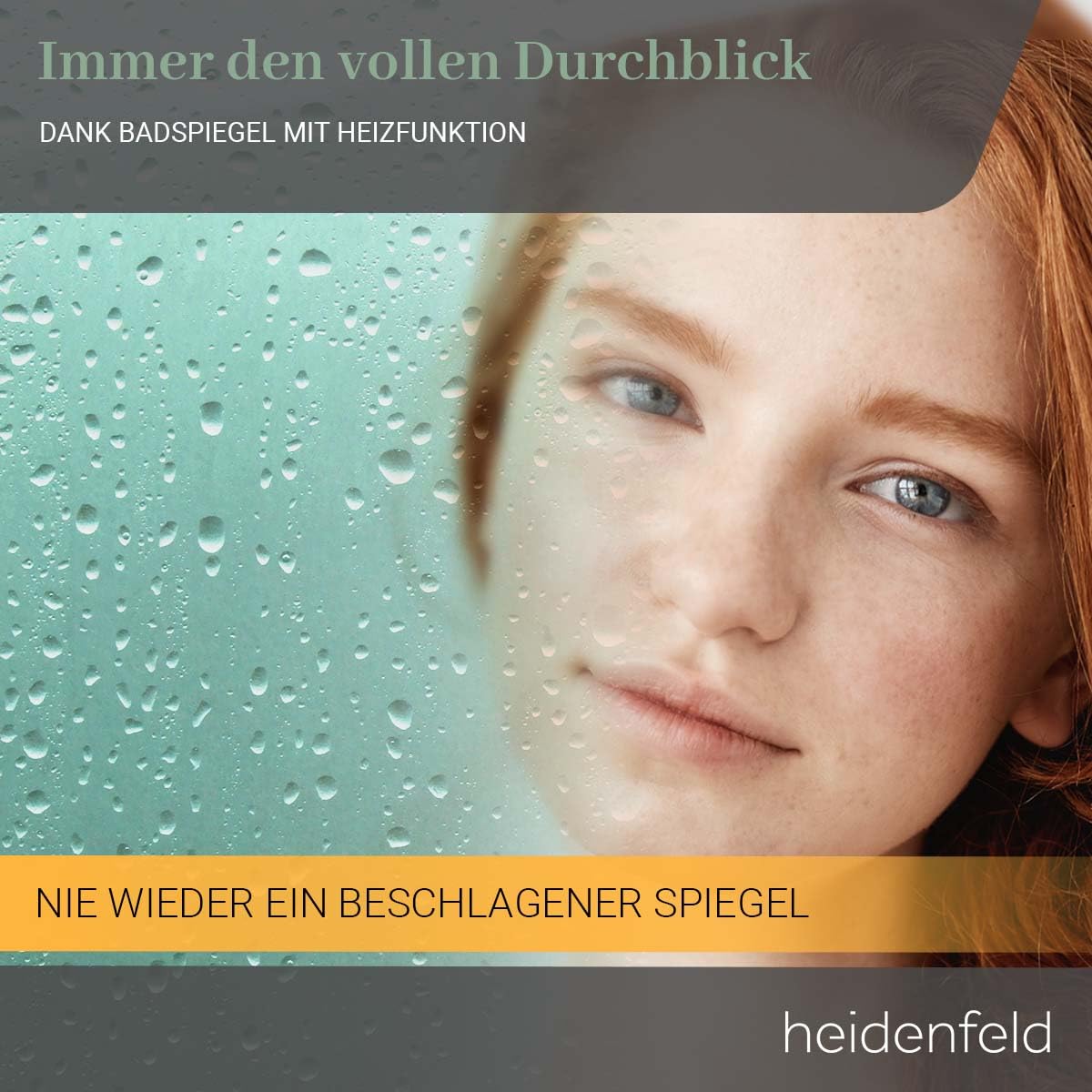 Heidenfeld Infrared Heater Mirror | HF-HS200 with touch panel - 10 level temperature control - 350 watts - 100 x 60 cm - WiFi bathroom mirror - infrared heating mirror - wall heater