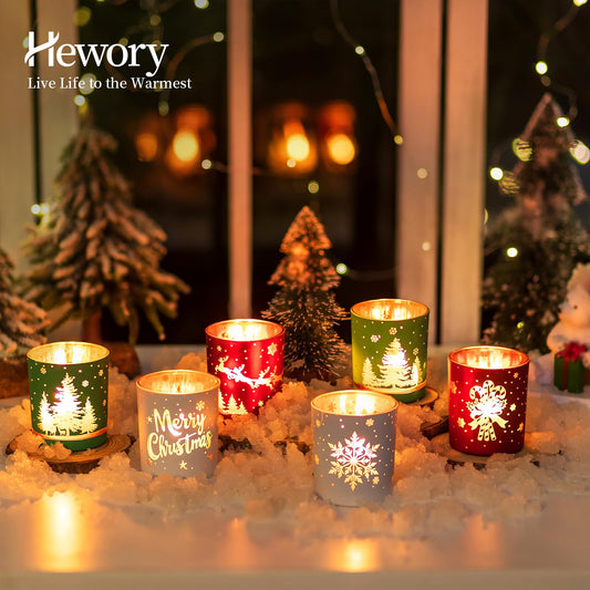 Tealight holder Christmas lantern Christmas decoration table: Hewory 6-piece set tea light glasses Christmas deco candle holder for table decoration Christmas party decoration red green white