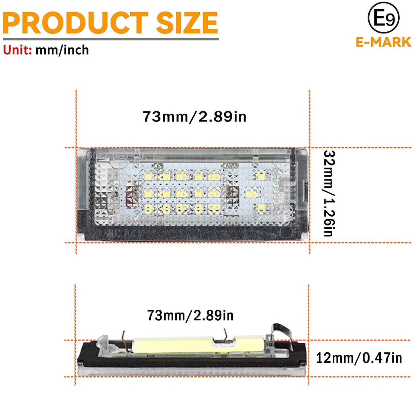 OZ-LAMP LED license plate light for BMW E46 4D Sedan 5D Touring, license plate with Canbus, number plate light, 18 * 2835 SMD, 2 pieces.