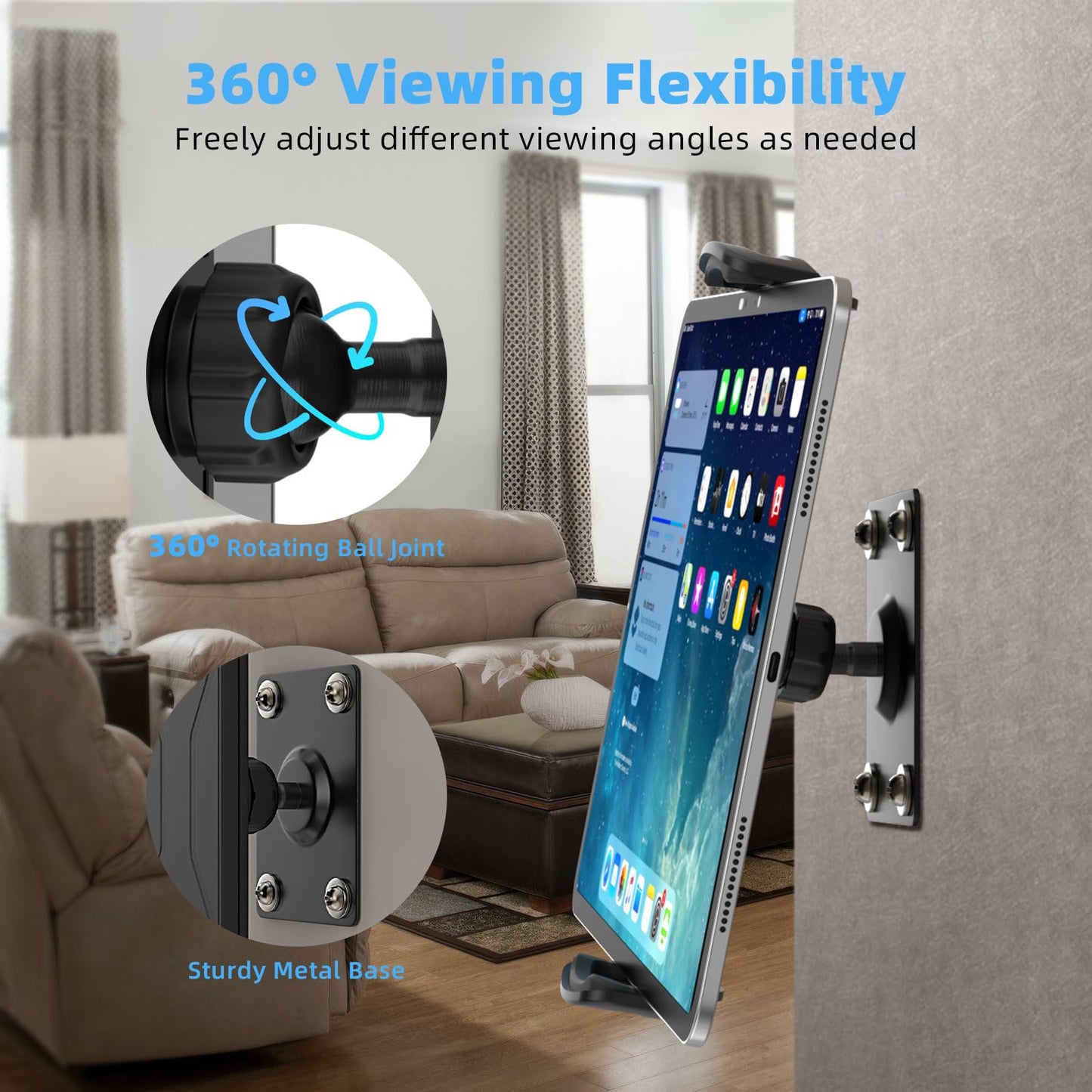 MoKo Universal Tablet Wall Mount, 360° Rotatable iPad Wall Mount for 4.7-14'' Tablet/eReader/Smartphone, Aluminum Wall Mount for iPad, iPhone, Galaxy Tab, Kindle Fire HD, Switch