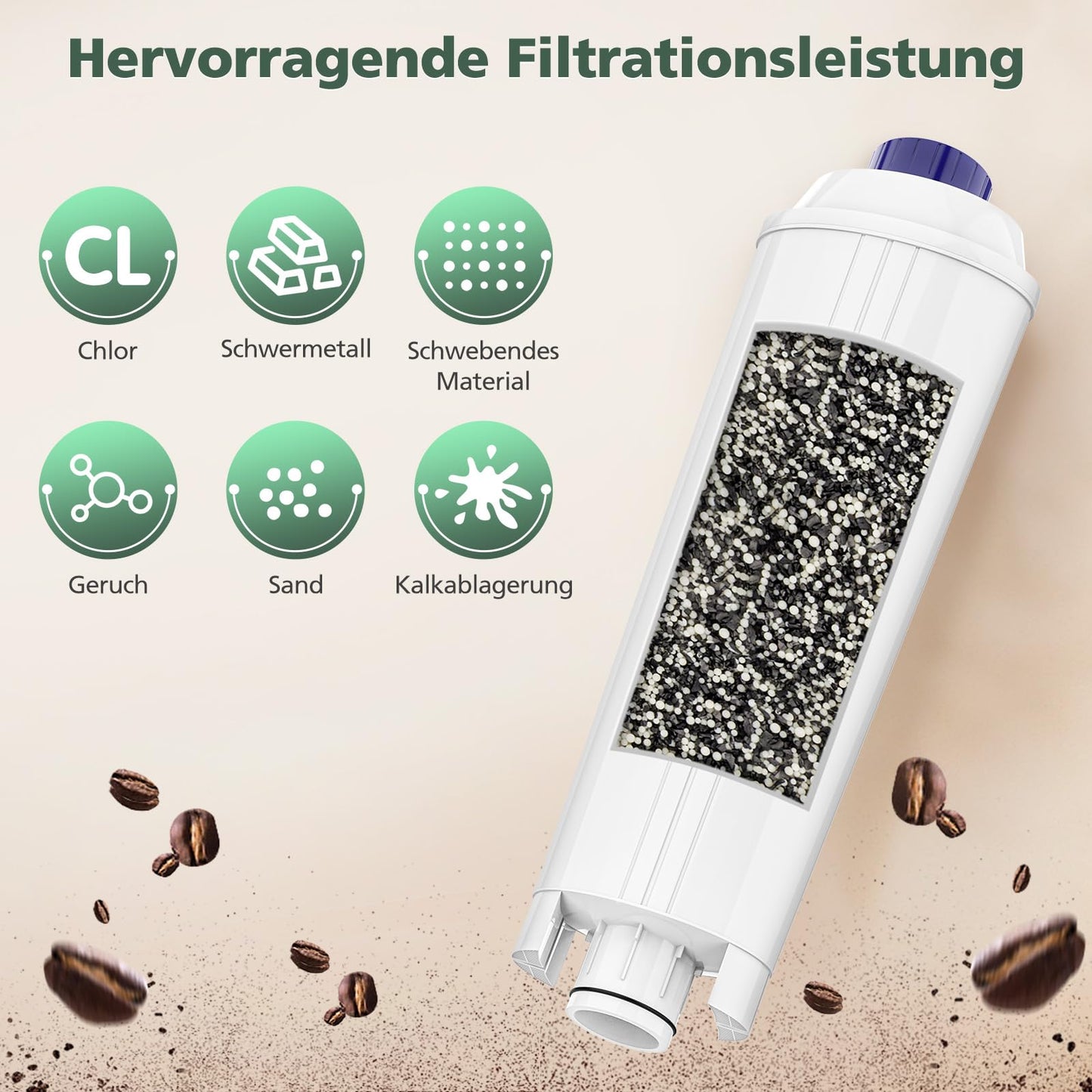 6 pieces of water filters for Delonghi, compatible with Delonghi DLSC002. Water filter cartridges suitable for Delonghi Magnifica S, ECAM, ESAM, ETAM, EPAM, Primadonna coffee machines.