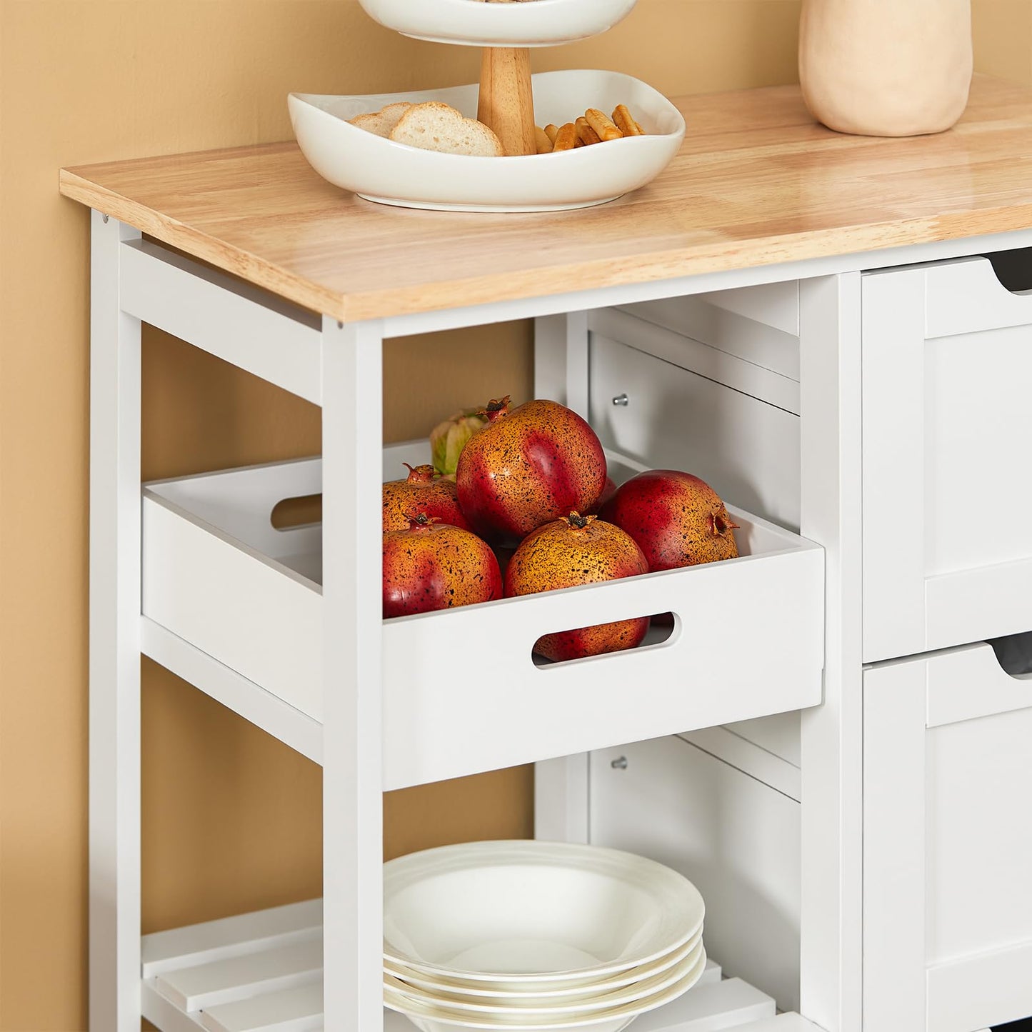 SoBuy serving cart with wheels - kitchen trolley with 2 removable trays and 1 tray - side cart trolley for kitchen, living room, dining room - white, 68x85x38 cm, up to 50 kg, MDF, FKW79-W