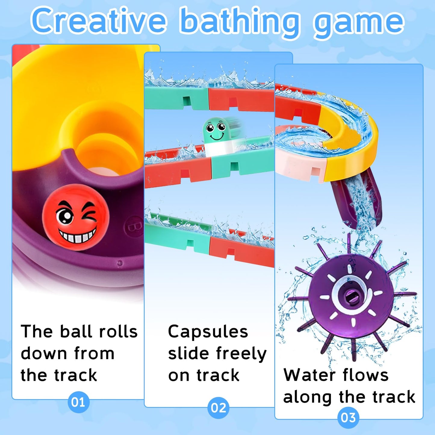 Bath toys, 44 pieces of bathtub toys for 3 4 5 6 years old, DIY marble run water toy for kids, bathtub toy with suction cups, gift for boys girls birthday.