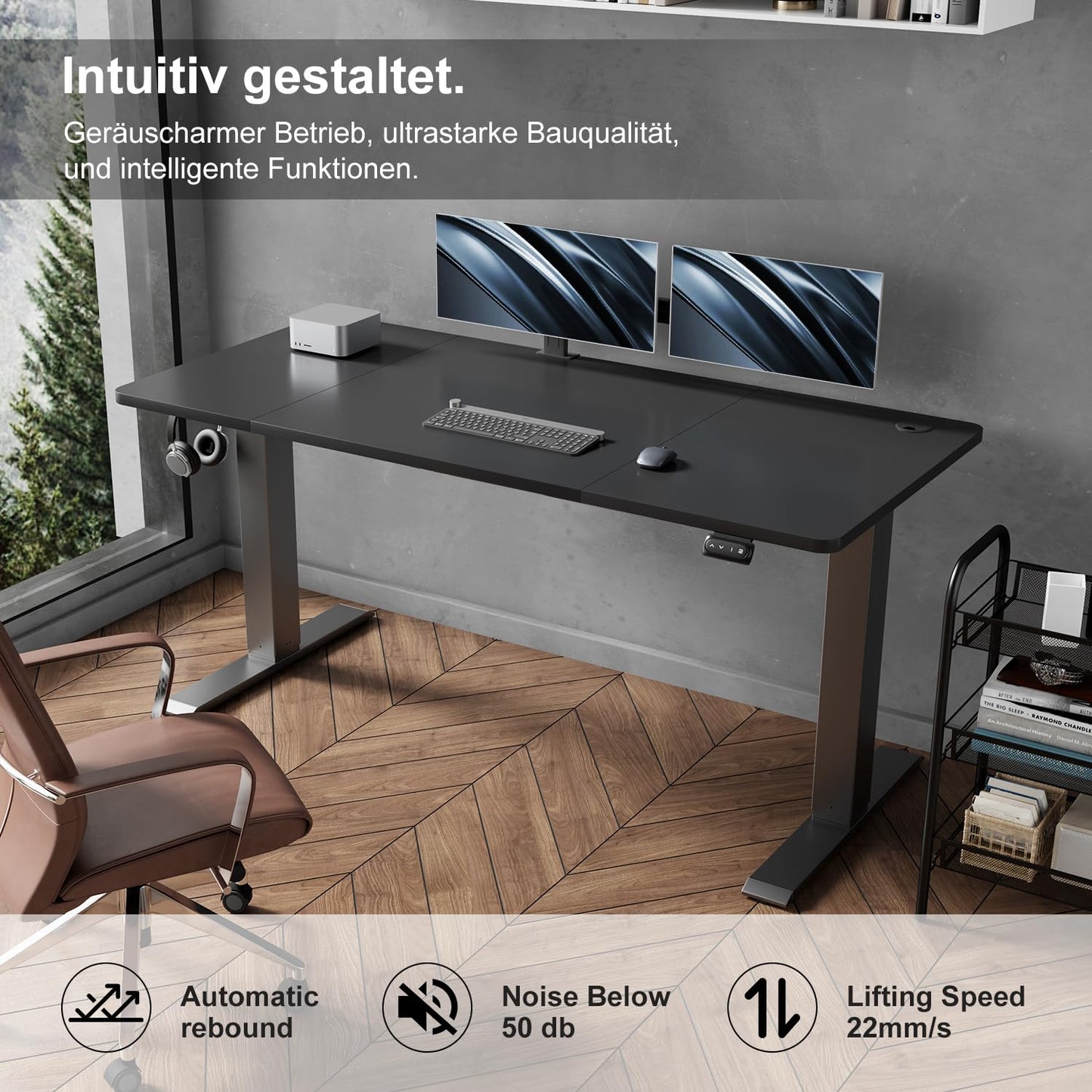 Devoko height-adjustable desk 160 x 70 cm with cable tray, electrically height-adjustable stable standing desk, computer desk 2-function memory, ergonomic standing-sitting desk (black)