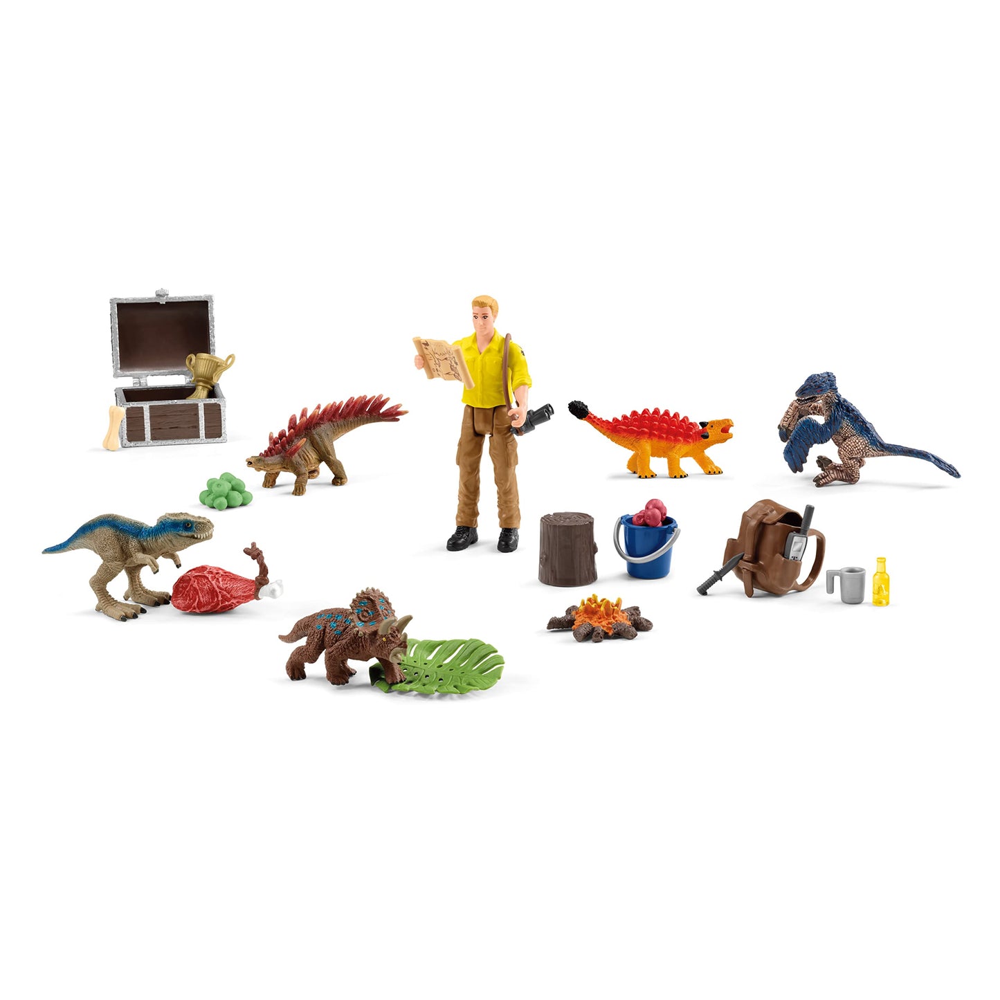 SCHLEICH Dinosaurs | Advent Calendar 2025-98984 | with movable figure Luis, 6 mini dinos, treasure chest & lots of accessories | Dinosaur toy & gift idea for kids aged 5+ | 24 pieces