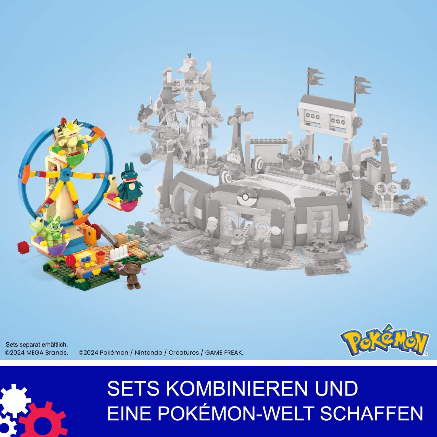 MEGA Pokémon action figure building toy, fun on the Ferris wheel with 393 pieces and movable Litleo, Munchlax, Meowth, and Purrloin, for kids, HXF80.