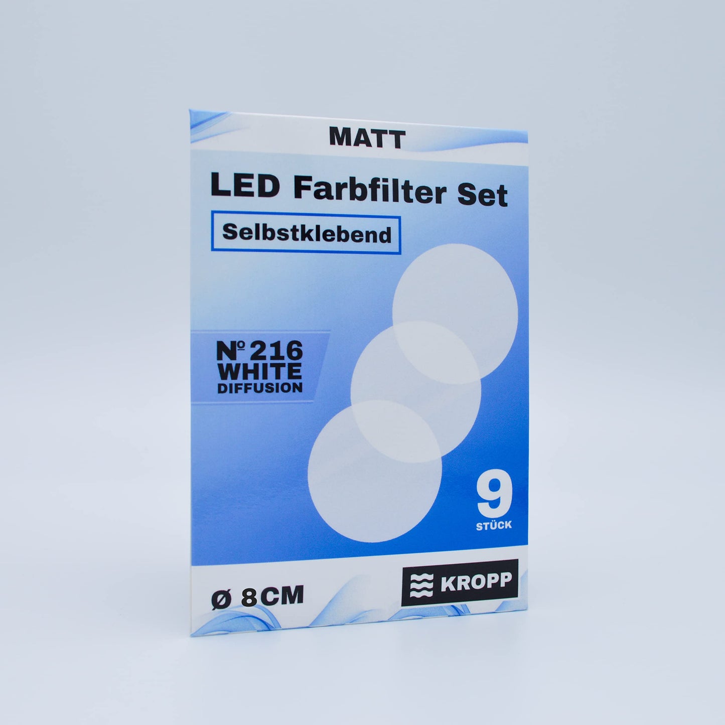 KROPP Self-Adhesive Diffuser Films for LED lamps, 8 cm circular cut, milk glass film for beautiful appearance and light diffusion, set of 9 pieces.