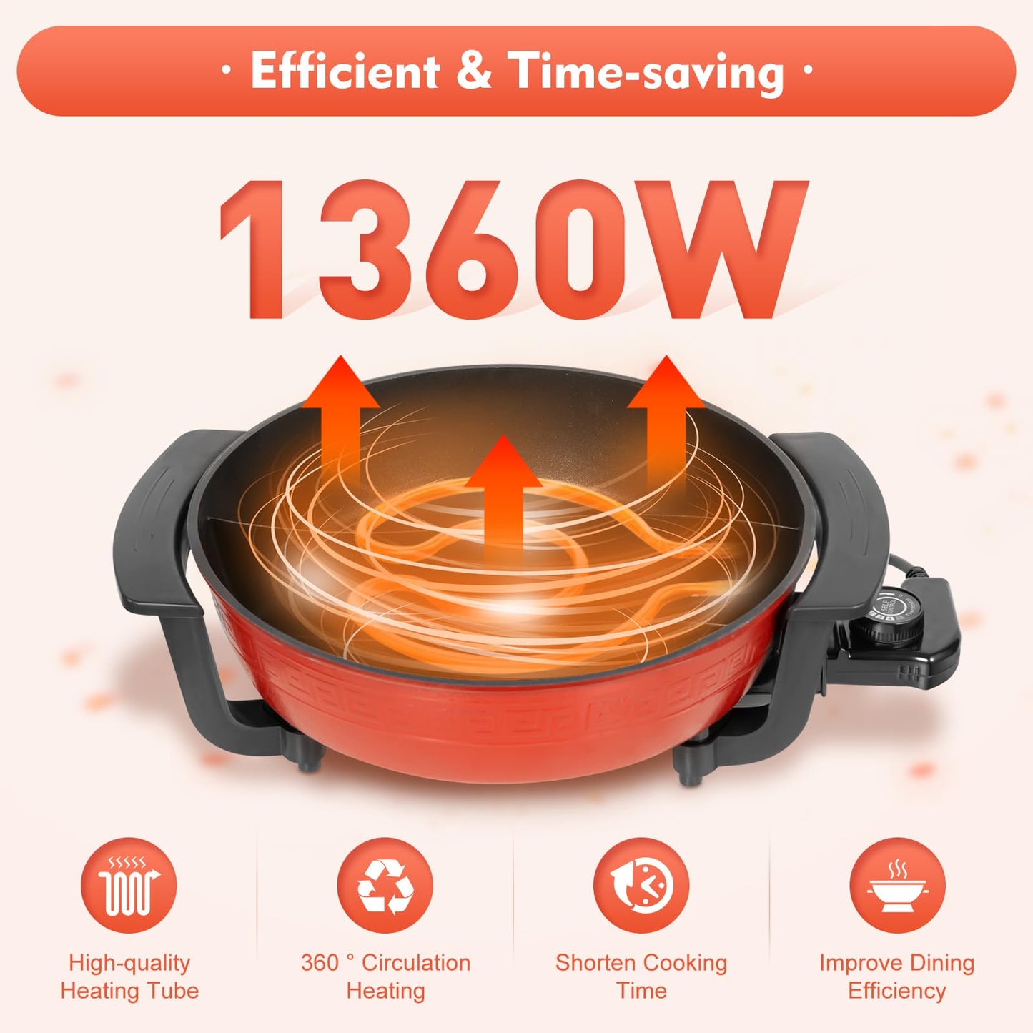 1300W 6L Electric Hot Pot Twin Cooker Fire Pot Yin Yang Hotpot 2 Sided Soup Pot, Electric Stewpan Wok Pan, Hotplate, Non-Stick Chinese Hotpot