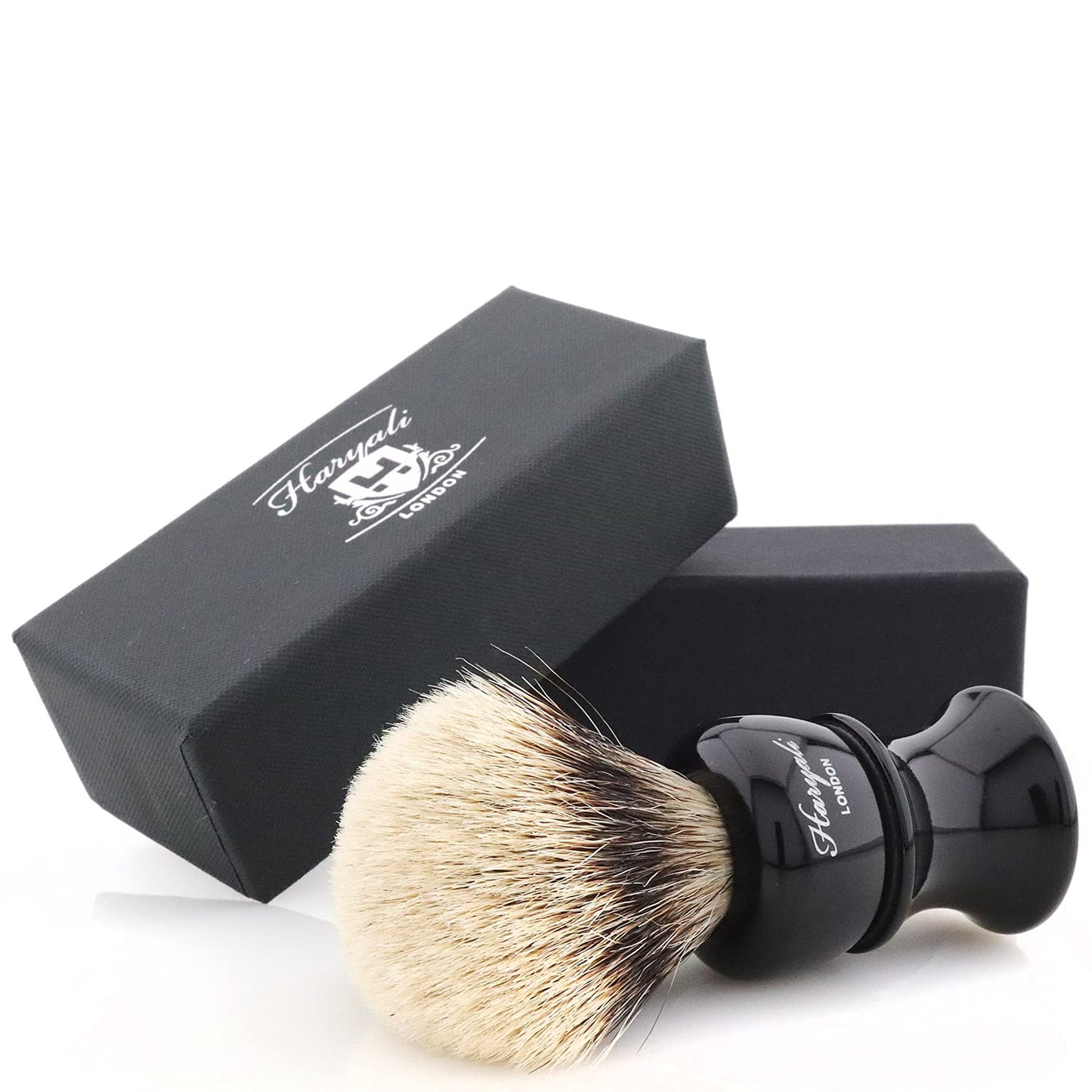 Haryali London Shaving Set - safety razor, badger hair shaving brush, shaving stand - double edge razor blades safety razor - 3 piece safety razor set - Black shaving brush set as a gift set