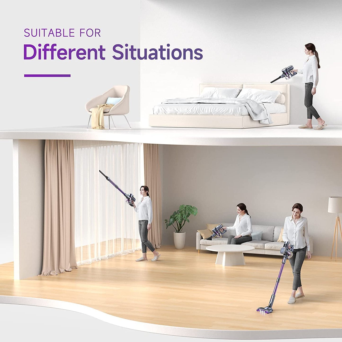 Lubluelu 25000Pa Battery Vacuum | Cordless Vacuum Suction Power | 25.9V Cordless Vacuum | 50Min Runtime | 120,000RPM | Vacuum for Pet Hair, Carpet & Hard Floors