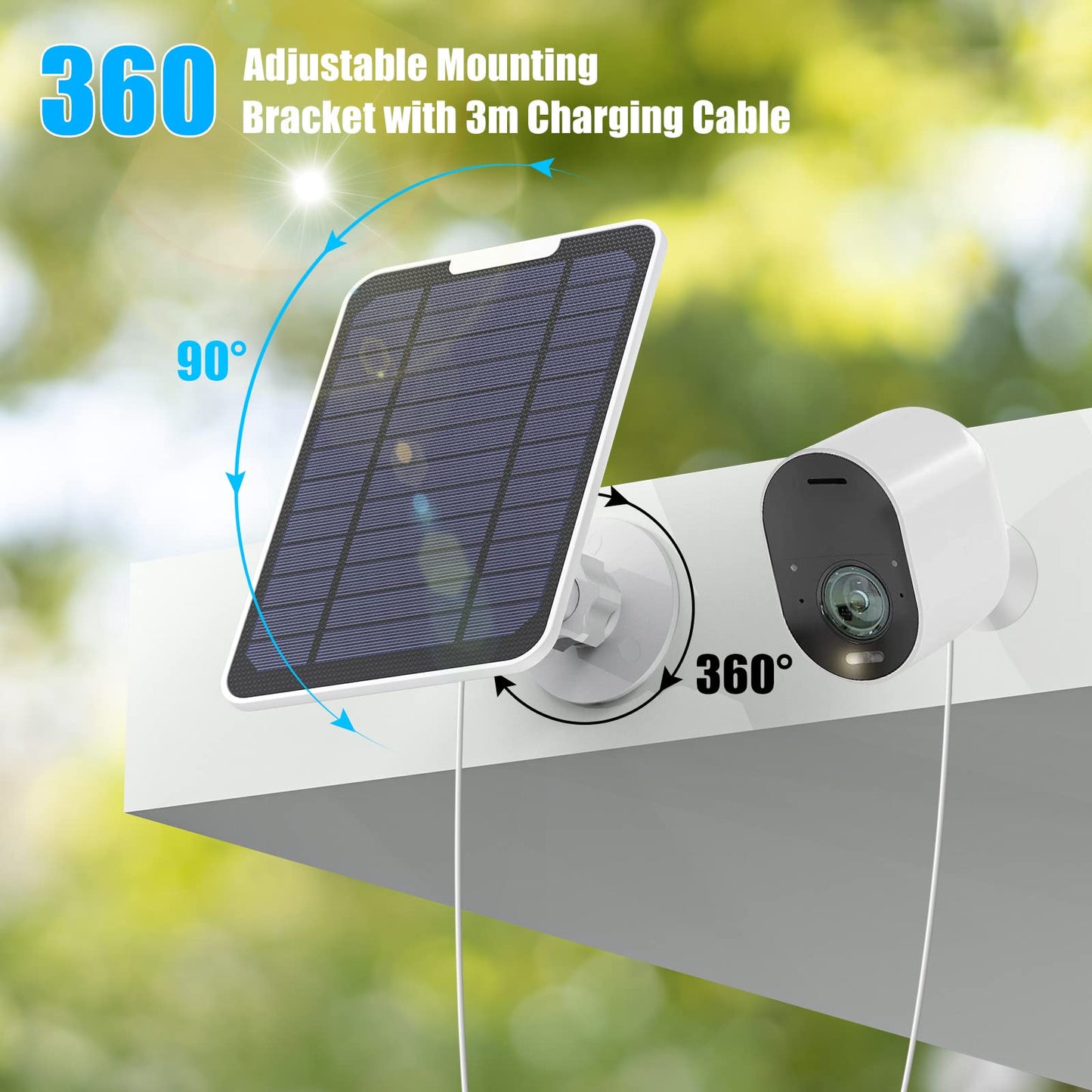 4W solar panel charger, compatible with Arlo Pro 3/4/5S/Ultra/Ultra 2/Go 2, 3m charging cable, IP65 weatherproof solar panel with 360° wall mount (magnetic connector)