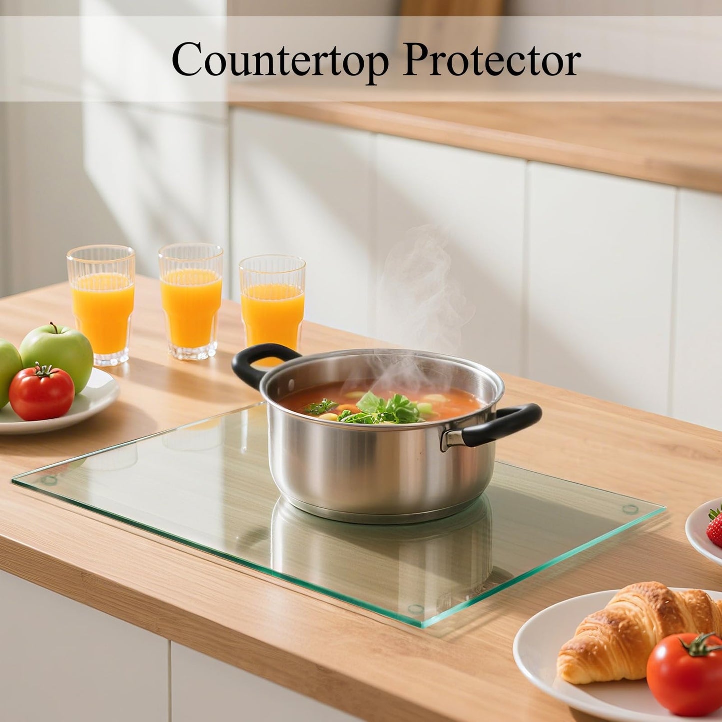 Hacaroa 4-Piece Tempered Glass Cutting Board Set with Rubber Feet, Rectangular Non-Slip Cutting Board, Durable Clear Glass Tray for Kitchen Countertop, Table, 2 Sizes