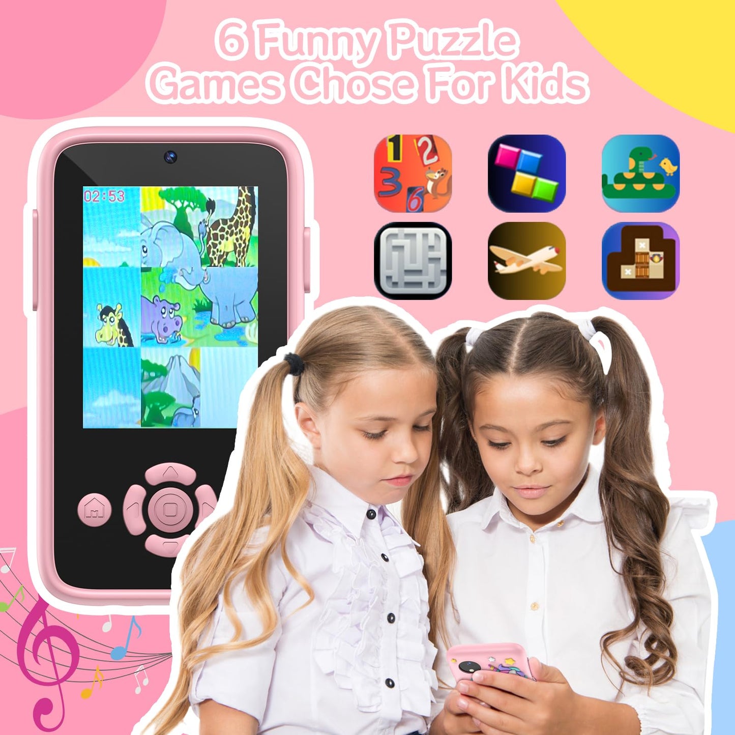 Children's mobile phone with music and games, 2.4" display children's camera with dual camera, 1080P HD children's phone with 32GB SD card, Christmas birthday unicorn gifts toys for 3-12 year old girls (pink)