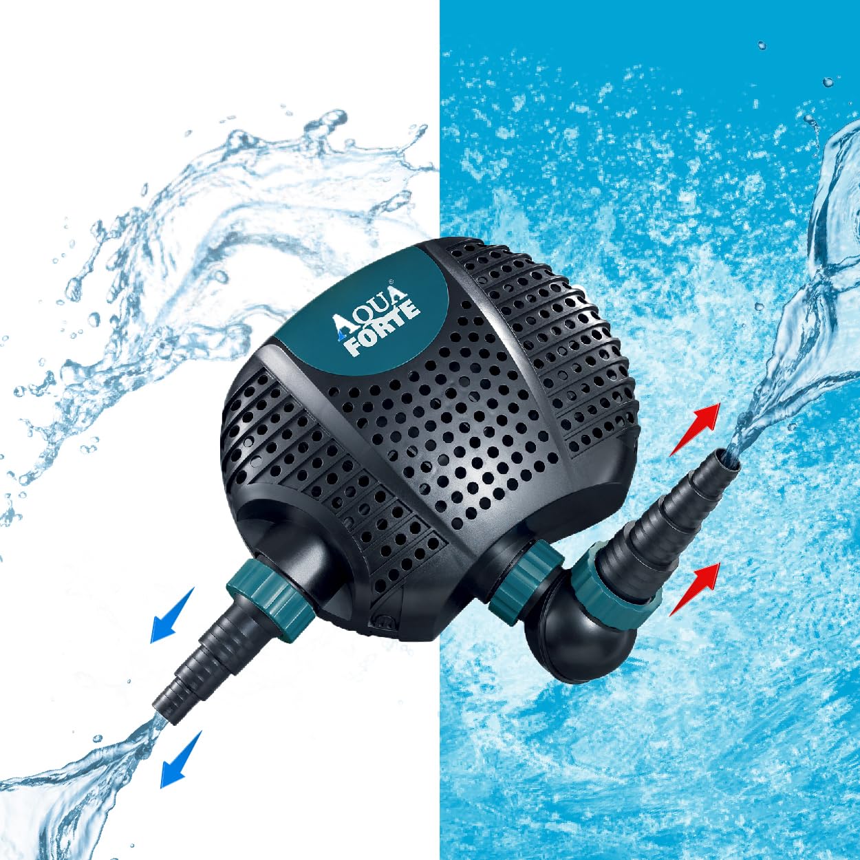 AquaForte O-20000 Plus, 200 Watts, max. flow rate of 19 m3/hour, max. head height of 7 meters, cable length of 10 meters, for streams, waterfalls, fountains, filters, etc. Black