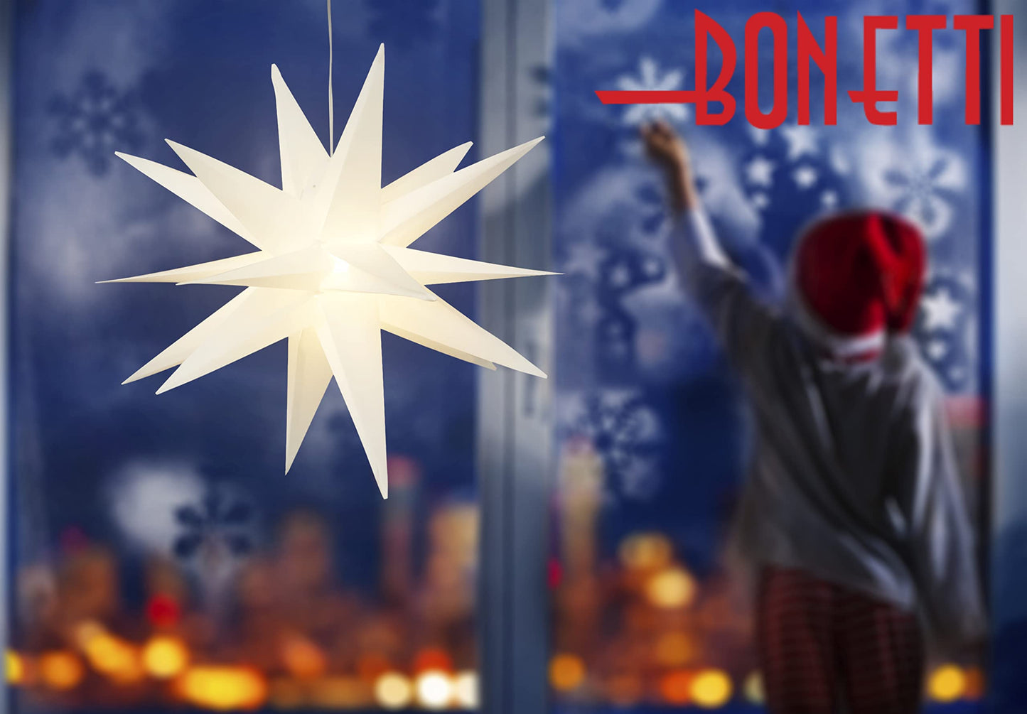 3-pack 3D LED star - Christmas star with warm white lighting, suitable for indoor and outdoor use, hanging, 100 cm cable, approx. Ø 25 cm, battery-operated (white)