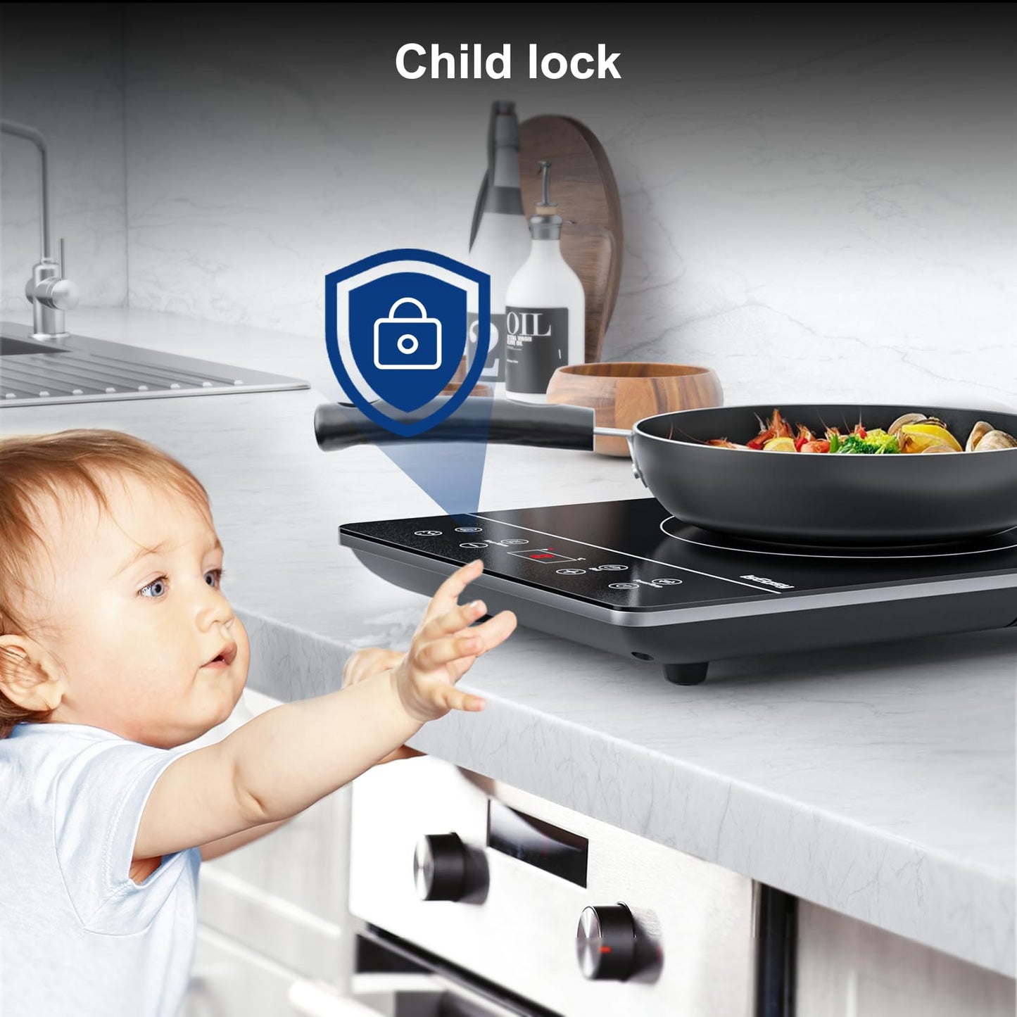 IsEasy Induction Cooktop 1 Plate, Single Induction Hot Plate 2100W, 9 Power Levels, 9 Temperature Settings, 28cm Induction Cooktop with 8-Hour Timer, Child Lock, Black, 220-240V.