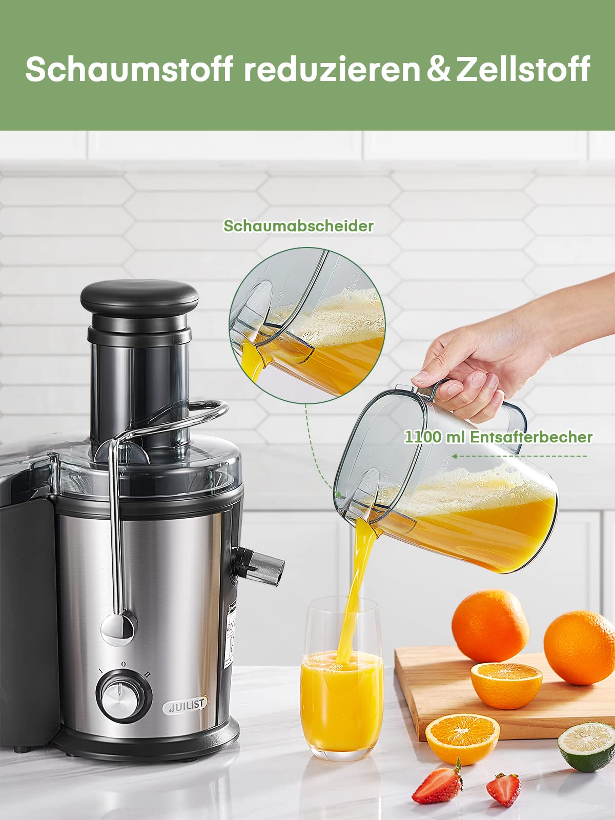 Juicest Juicer for Vegetables and Fruits, 800W Juicer with 75MM Feeding Chute, Easy to Clean, Stainless Steel 2 Speed Juicer with Brush & Recipe