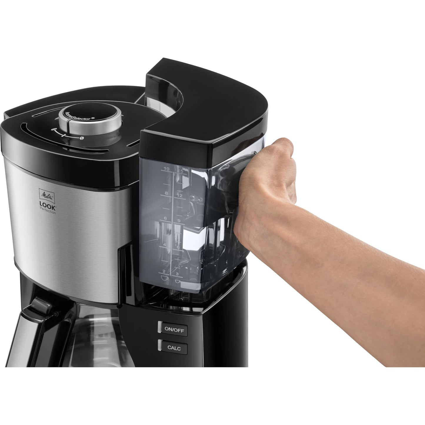 Melitta Look Perfection - Coffeemaker with removable water tank, glass carafe and drip stop, for up to 10 cups of coffee, black.