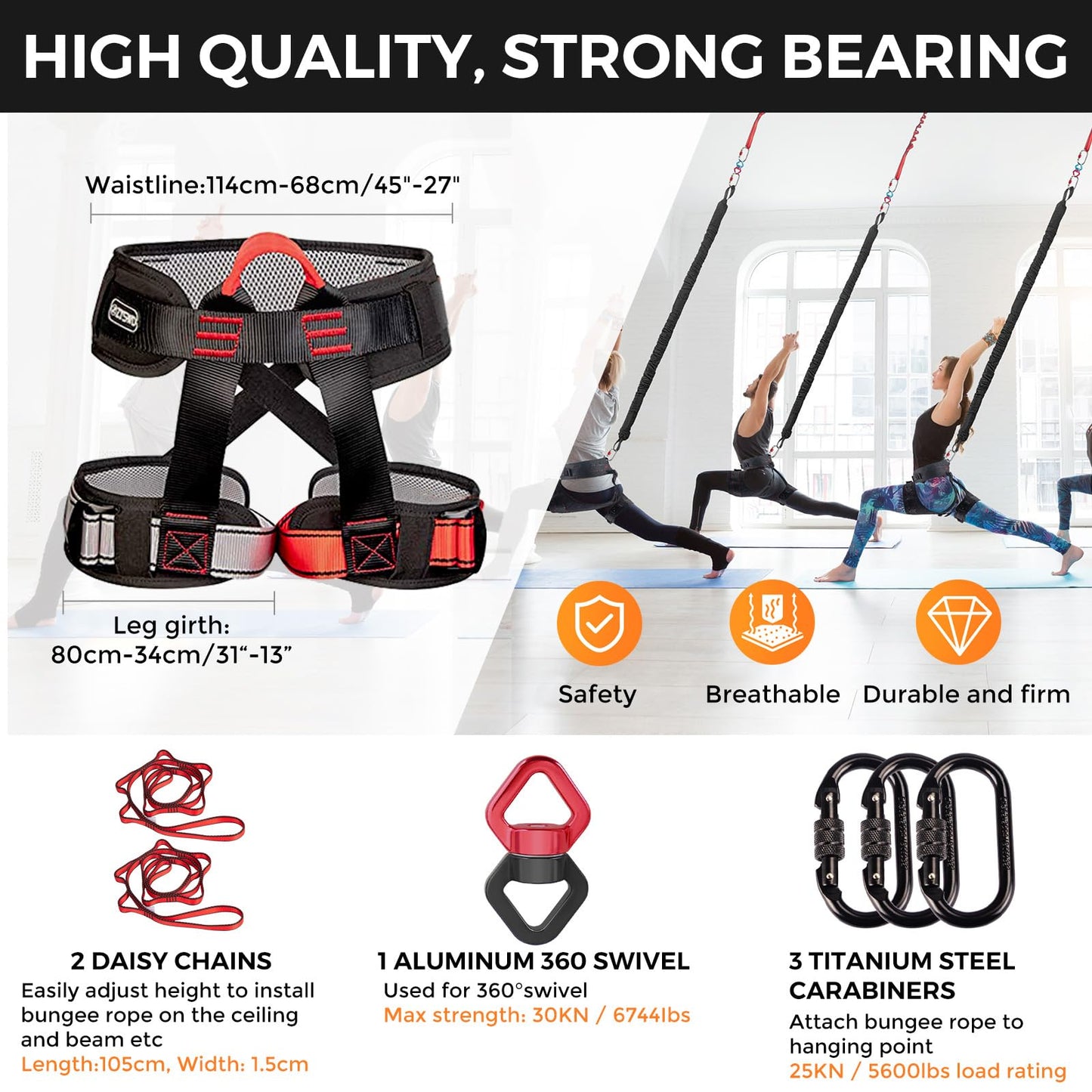 DASKING Heavy Bungee Band Set, Air Yoga Resistance Bungee Stretch Belt, 4D Bungee Dance Rope, Exercise Resistance Belt Training Fitness Home Gym Professional Training Equipment