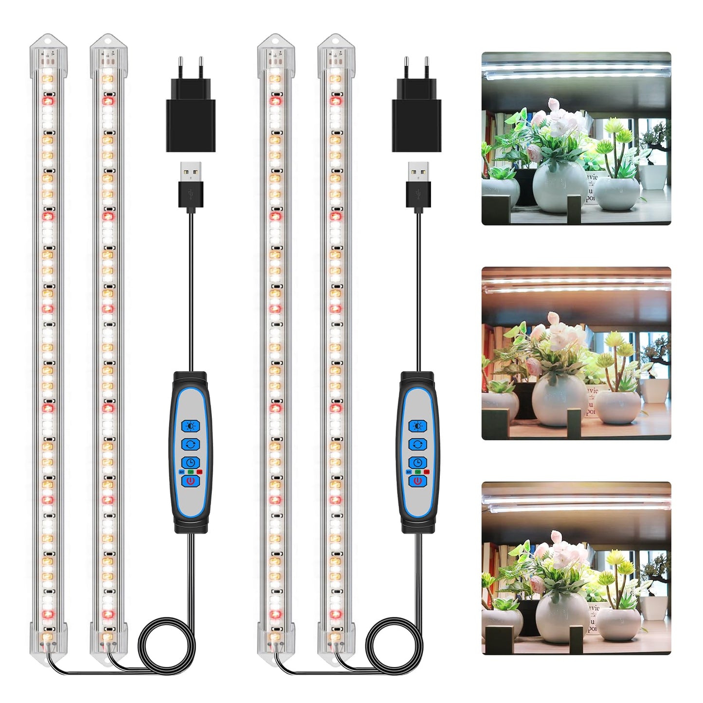 Kullsinss Plant Lamp, Red & White Plant Lamp LED Full Spectrum, Grow Light with 120 LEDs, Plant Light with Auto ON/Off Timer 6/12/16H, 5 Brightness Levels, 3 Light Modes (2 Pieces)
