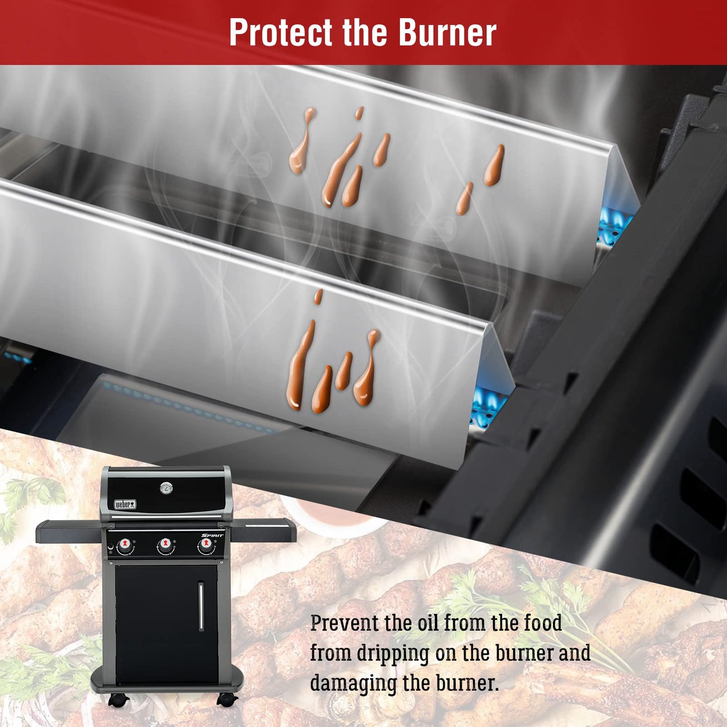 7636 Flavorizer Bar, for Spirit Weber replacement parts, for Weber Spirit 300 Series, 38.8 cm stainless steel replacement parts for Spirit E310 S310 E320 E330 with front-mounted control panels.