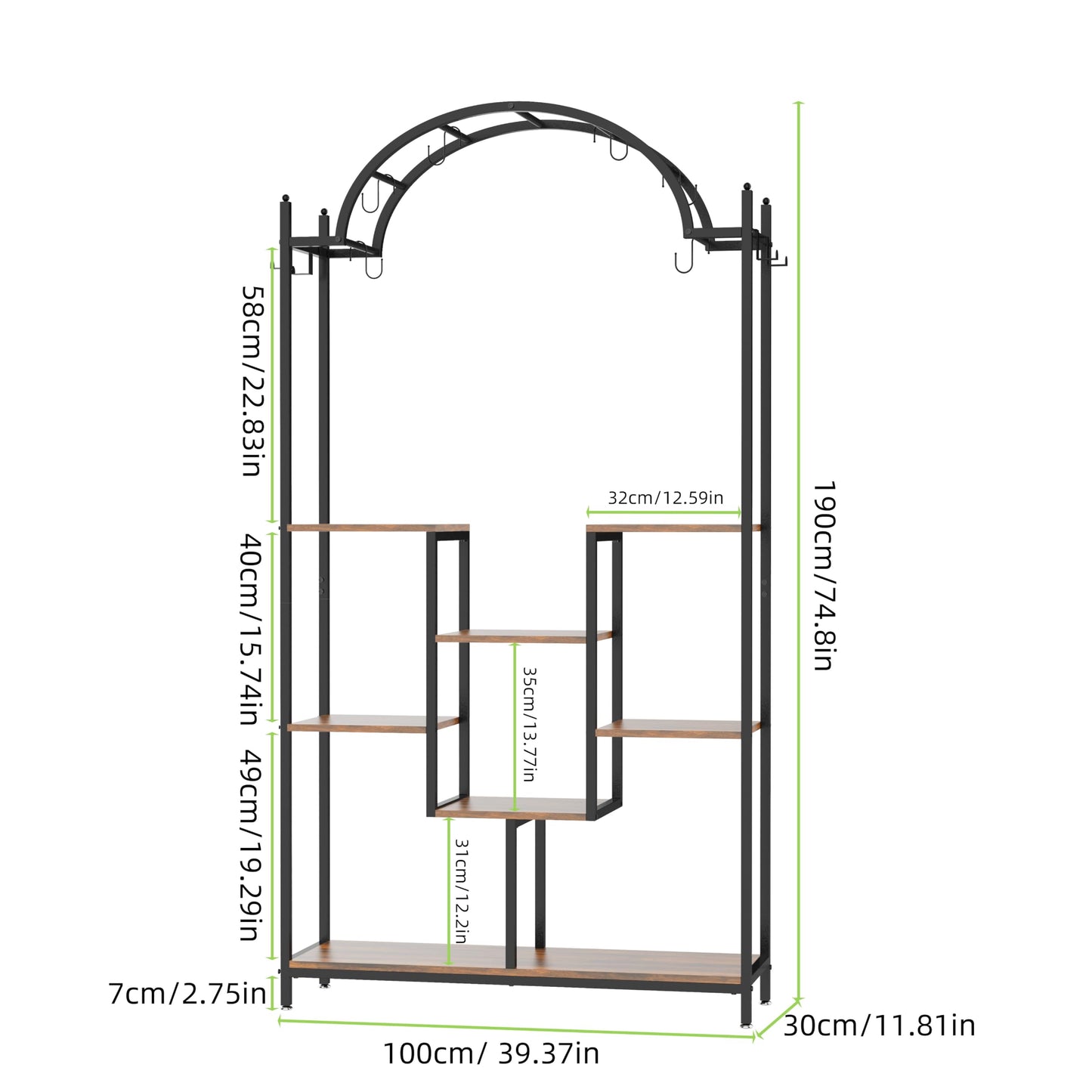 unho 5-tier flower stand with 16 hooks, plant shelf 190cm tall plant stand flower rack for indoor balcony floor living room