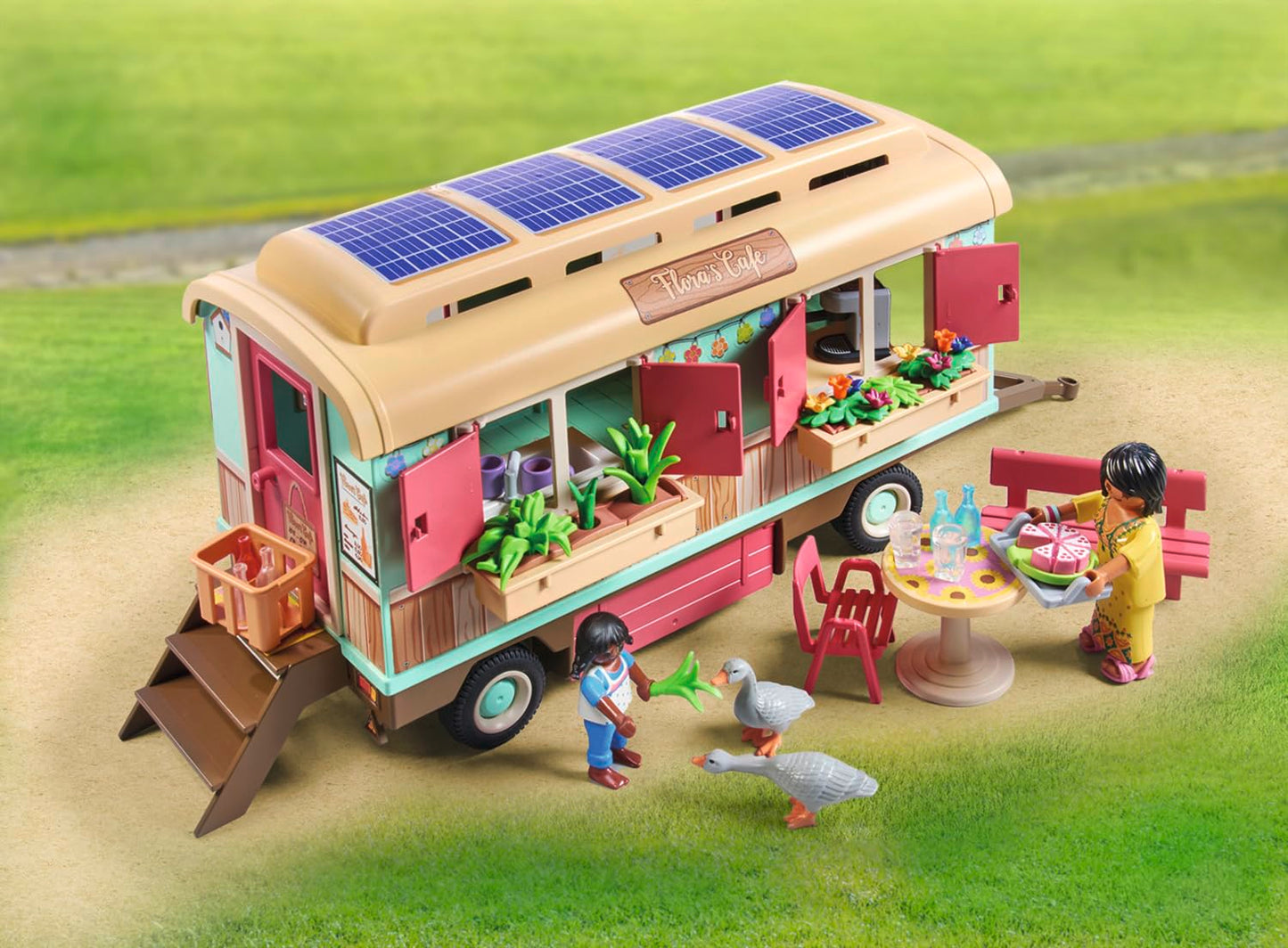 PLAYMOBIL Country 71441 Cozy Trailer Café, playful learning with lovingly designed trailer, detailed amenities, and a pond with geese, sustainable toy for children aged 4 and up.