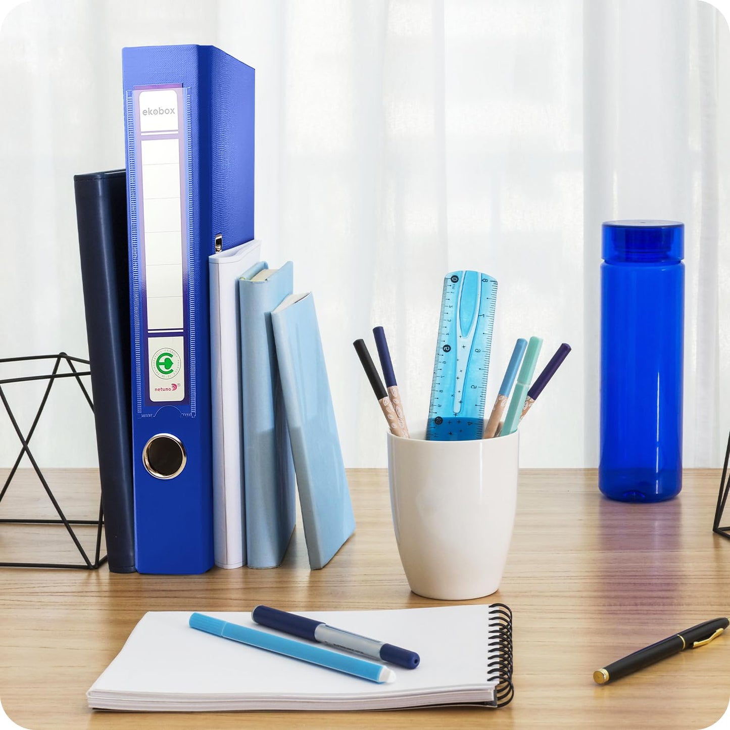 Netuno 5x ring binder blue DIN A4 2-ring mechanism 5cm file folder A4 slim file folder A4 thin plastic folder A4 single-color folder documents ring binder folder school folder