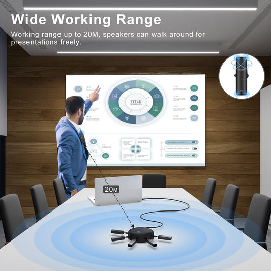 BALILA USB Conference Speaker Computer Conference Microphone, Speaker with 5 Microphones + 5 Receivers, 360º Speech Recognition, Hands-free Calling for Zoom, Skype, Online Classes.