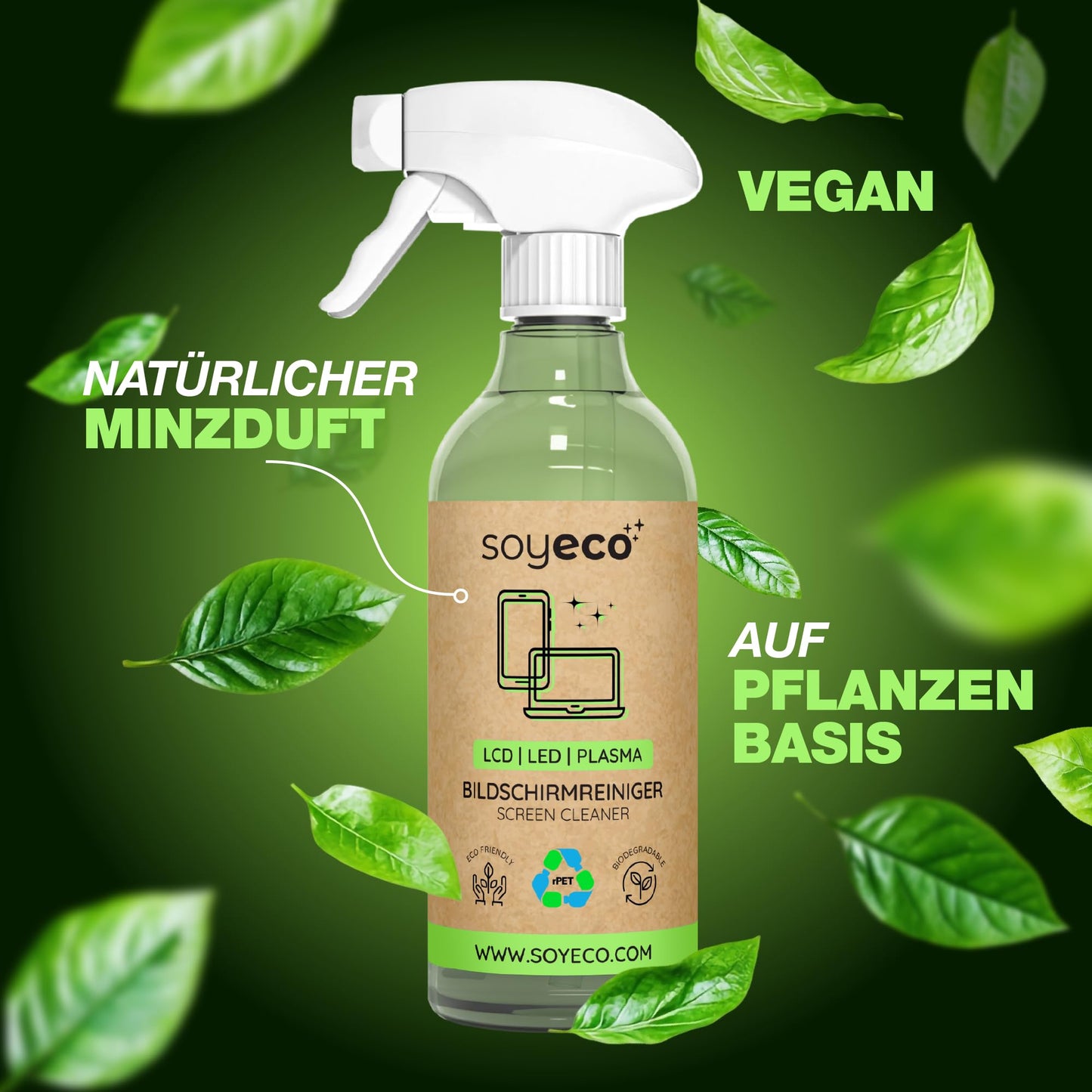 500ml screen cleaning spray + 3X microfiber cloth: 40x40cm, 30x30cm, | Cleaning fluid | For smartphone, laptop, tablet, TV, LCD/TFT, LED, OLED, monitors, watches | No streaking