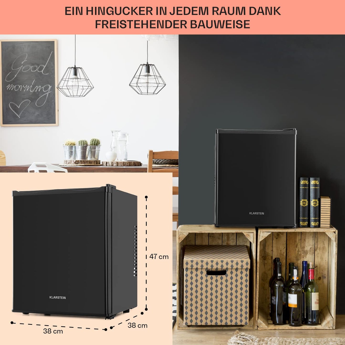 Klarstein mini fridge for rooms, 23L, for drinks & cosmetics, small mini bar, quiet, adjustable shelf, small skincare fridge 5-15°C.