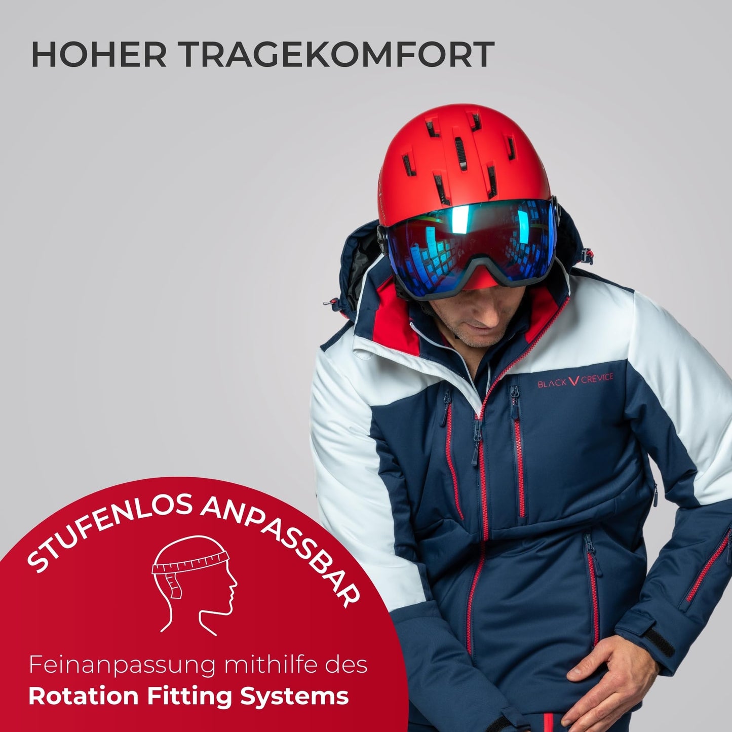 Black Crevice Arlberg ski helmet with 2 visors, carbon black/gray, M/L.