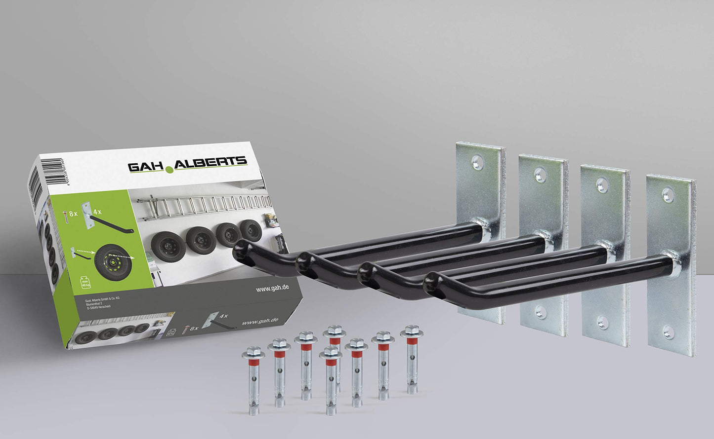 Albert's 801960 Wheel Holder Set | Wall Mount for Car Wheels | Tire Holder with PVC Coating | Galvanised | 20cm long Wheel Hooks