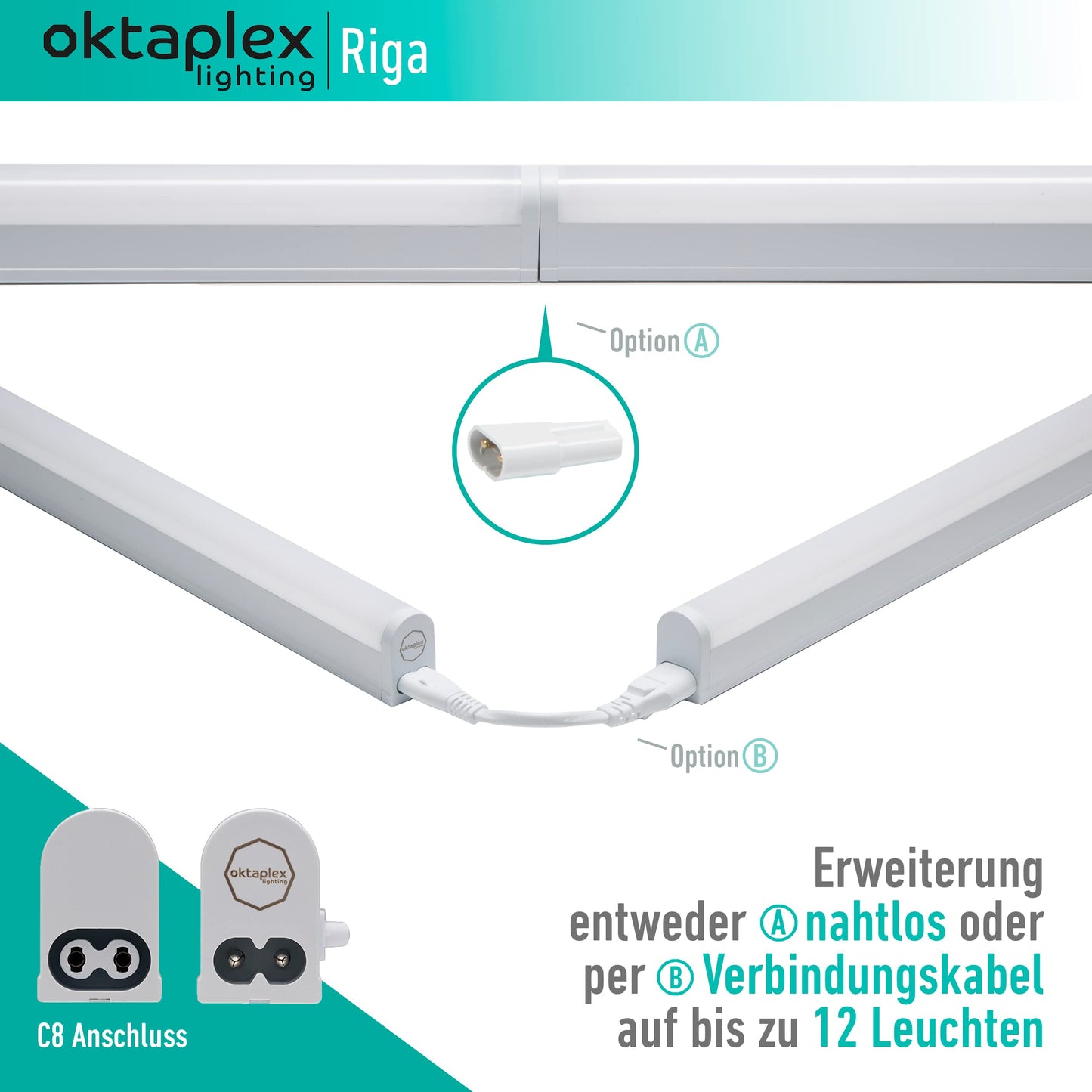 Octaplex Riga LED under cabinet light for kitchen 84cm neutral white 4000K light strip expandable under cabinet light 1270 lumens 12.7W 230V with switch.