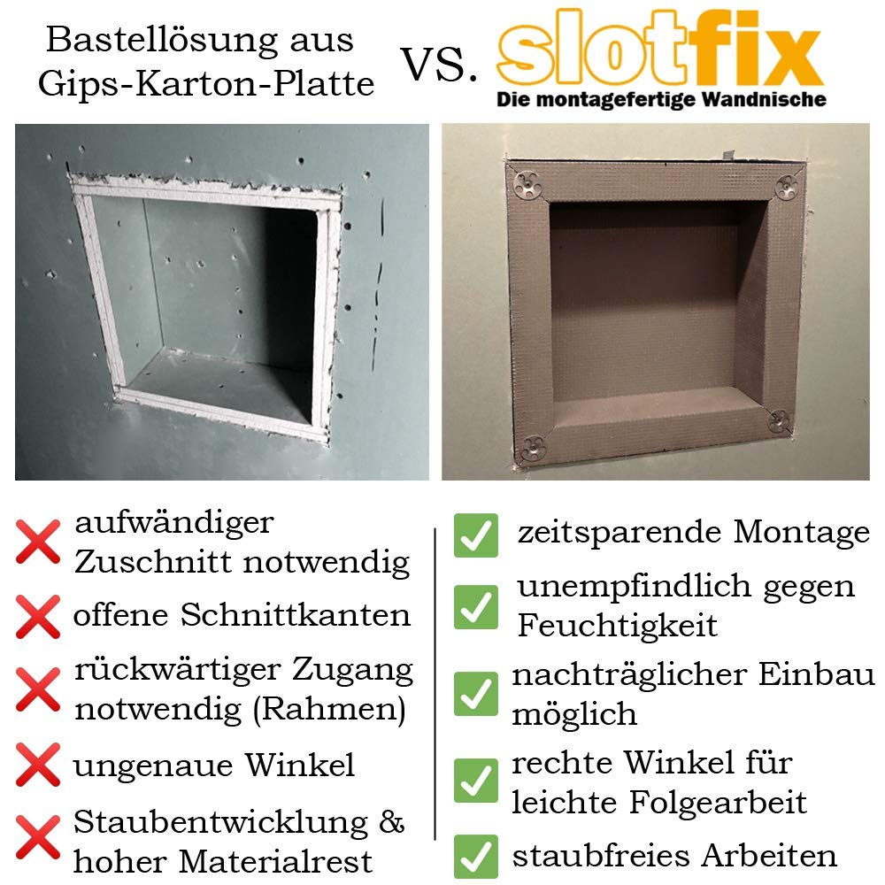 slotfix® tileable ready-to-install wall niche 60x30x10cm as a shower shelf in drywall provides more storage space in bathroom & Co. Exclusive storage with center divider.