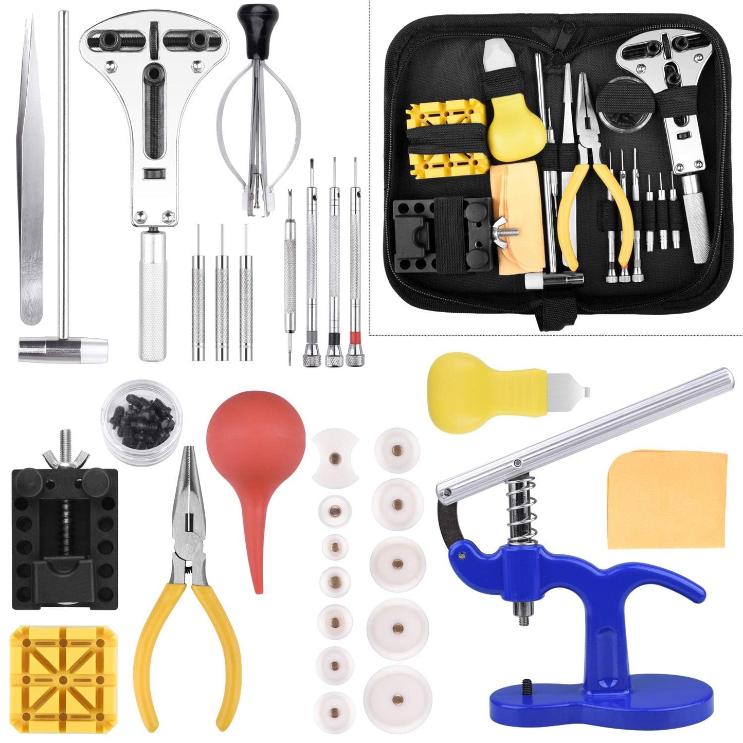 ETEPON watch repair kit, professional watch tool set with link remover, adjust back table ET017, white.