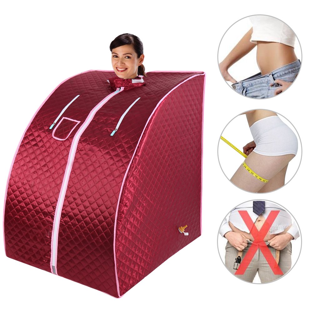 Portable sauna, mini steam sauna for home. Single portable sauna room can relieve fatigue, promote weight loss, remote control with timing and temperature setting (75 * 35 * 25cm red).