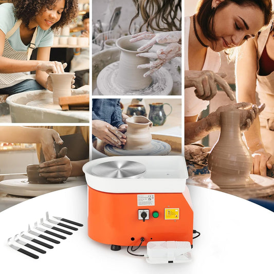 CREWORKS Pottery Wheel Electric Pottery Wheel Foot Pedal 350W Ceramic Forming Tool 0-300 RPM Ceramic Clay Machine 8 PCS Ceramic Kit Clay Spinning Wheel 25CM Pottery Wheel