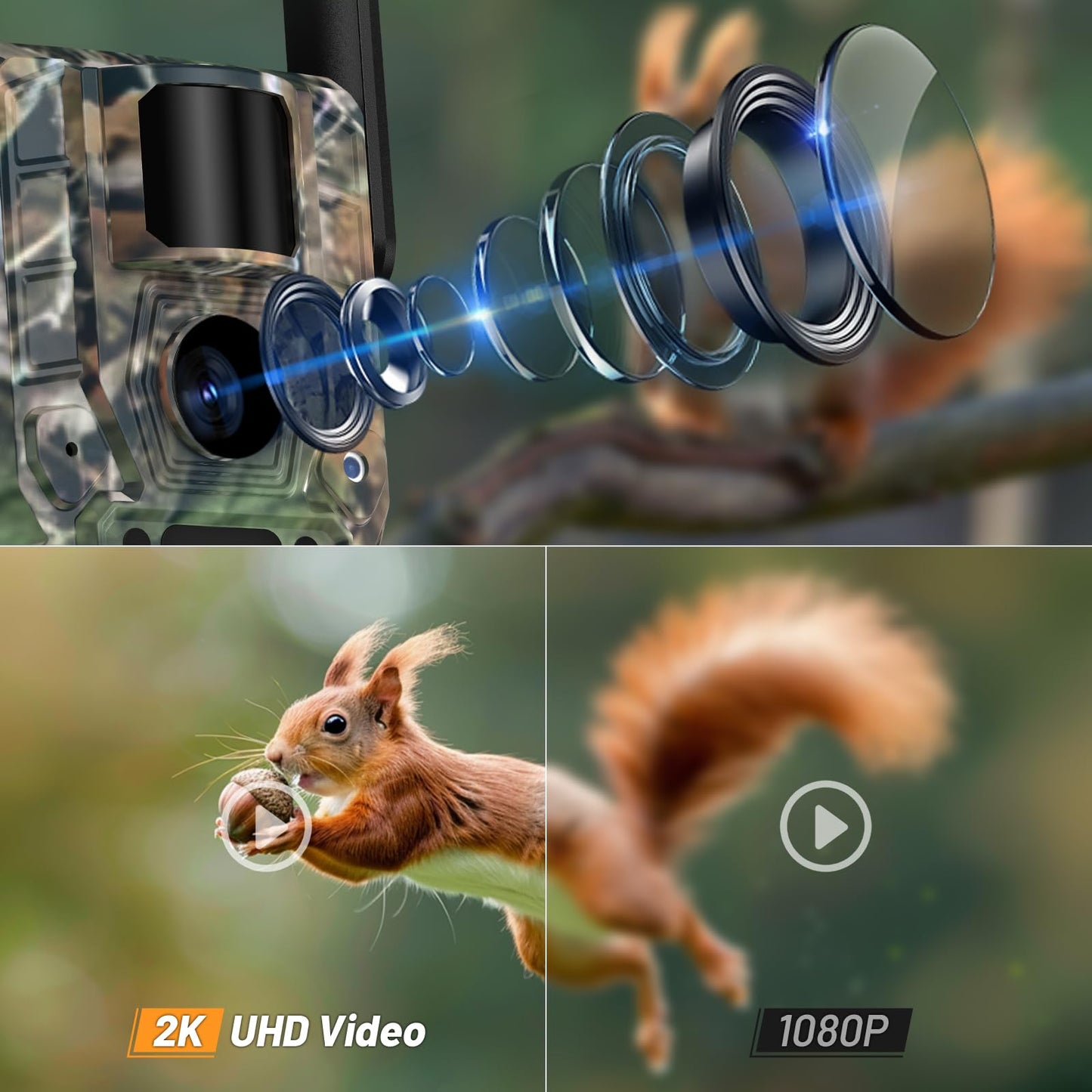 XTU 4G trail camera with SIM card - LTE solar wildlife camera with mobile transmission app, PIR motion sensor, no-glow infrared night vision camera with 7800mAh battery, 32GB SD card, 2-way audio IP66.