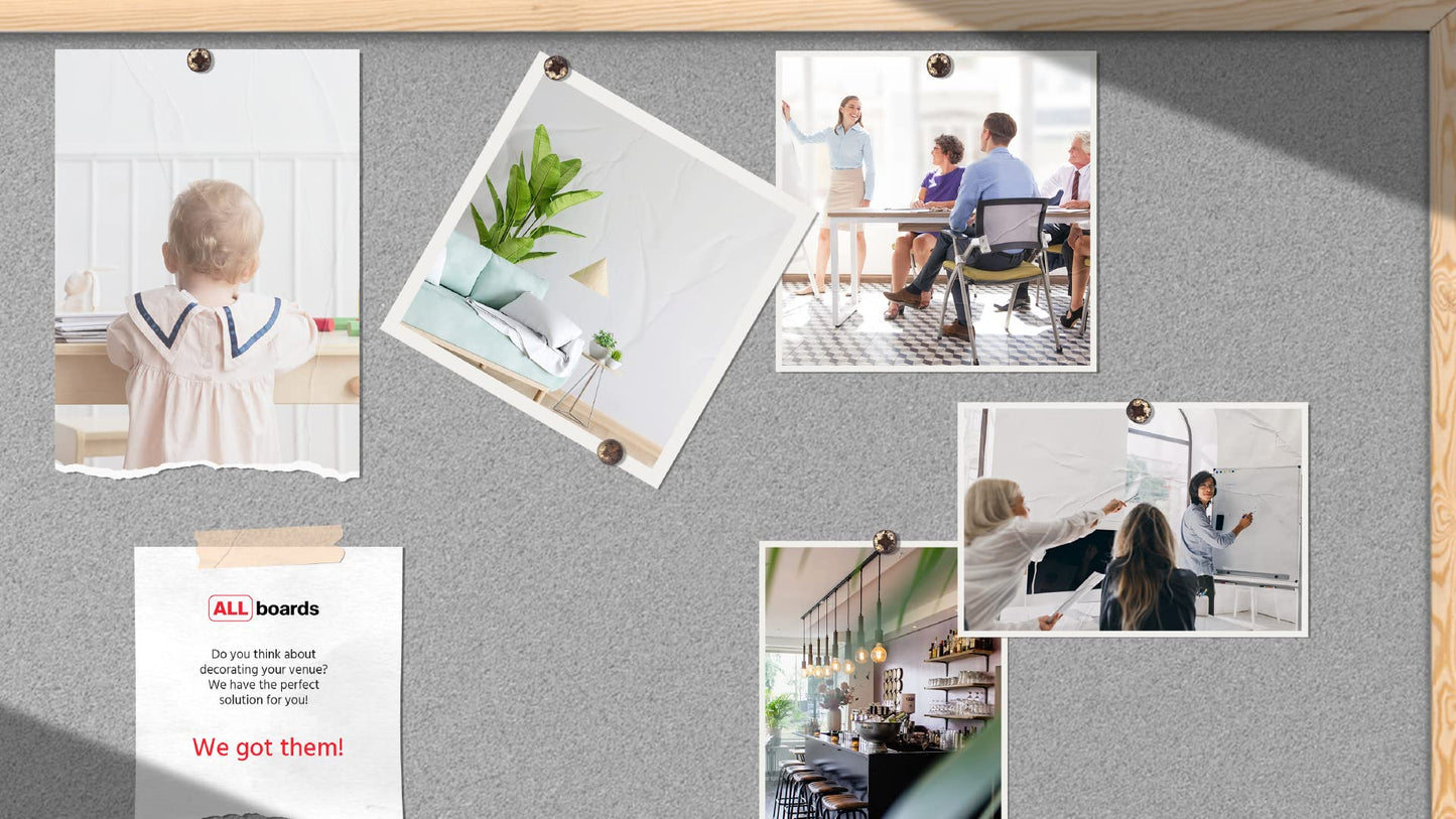 ALLboards light grey pin board with wooden frame 90x60cm cork board cork board pin board cork grey surface