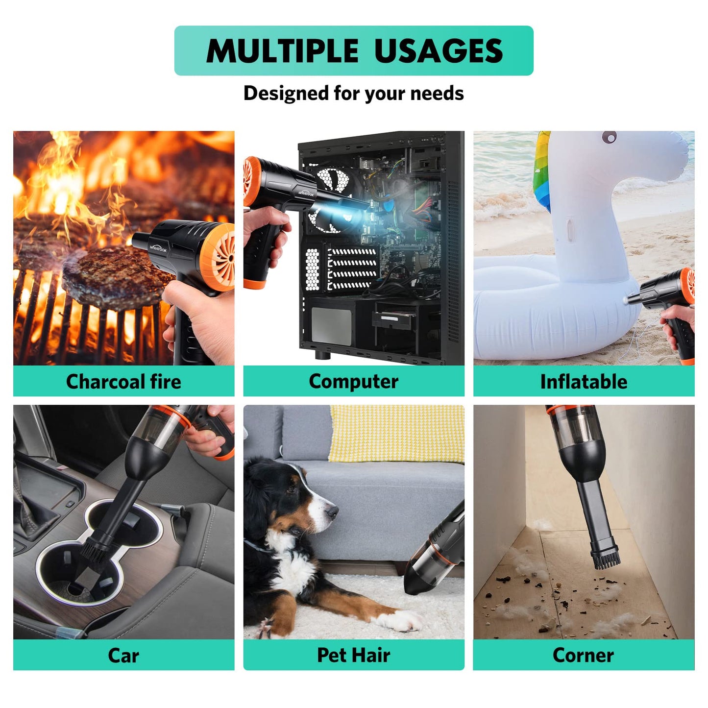2 in 1 Dust Blower Air Duster, 100000RPM electric air spray cleaner, 3-speed Air Duster air pressure spray, 10Kpa wireless keyboard cleaning for PC, electronics, sofa, car interior accessories