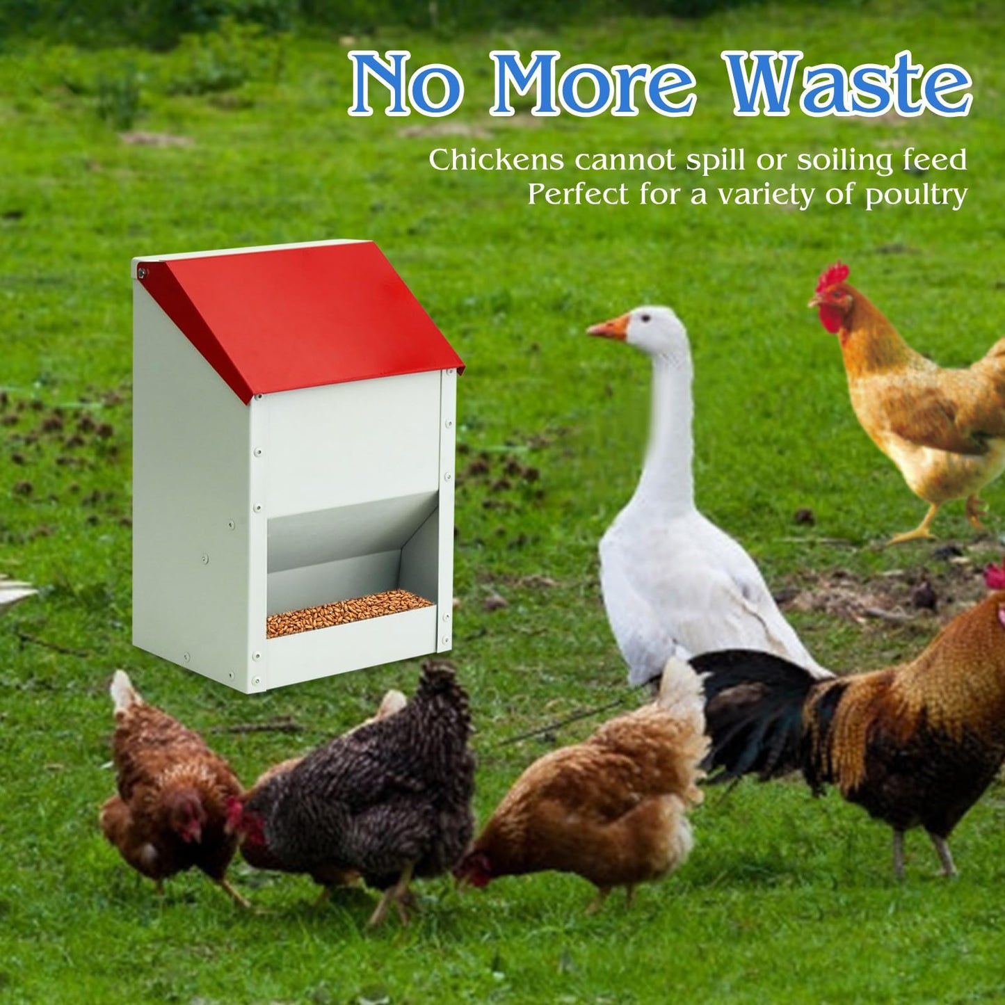 4.5 Kg Automatic Chicken Feeder Small metal feeder with lid Wall-mounted rat-proof chicken feeder for chicks, turkeys, goslings, ducklings, quails.