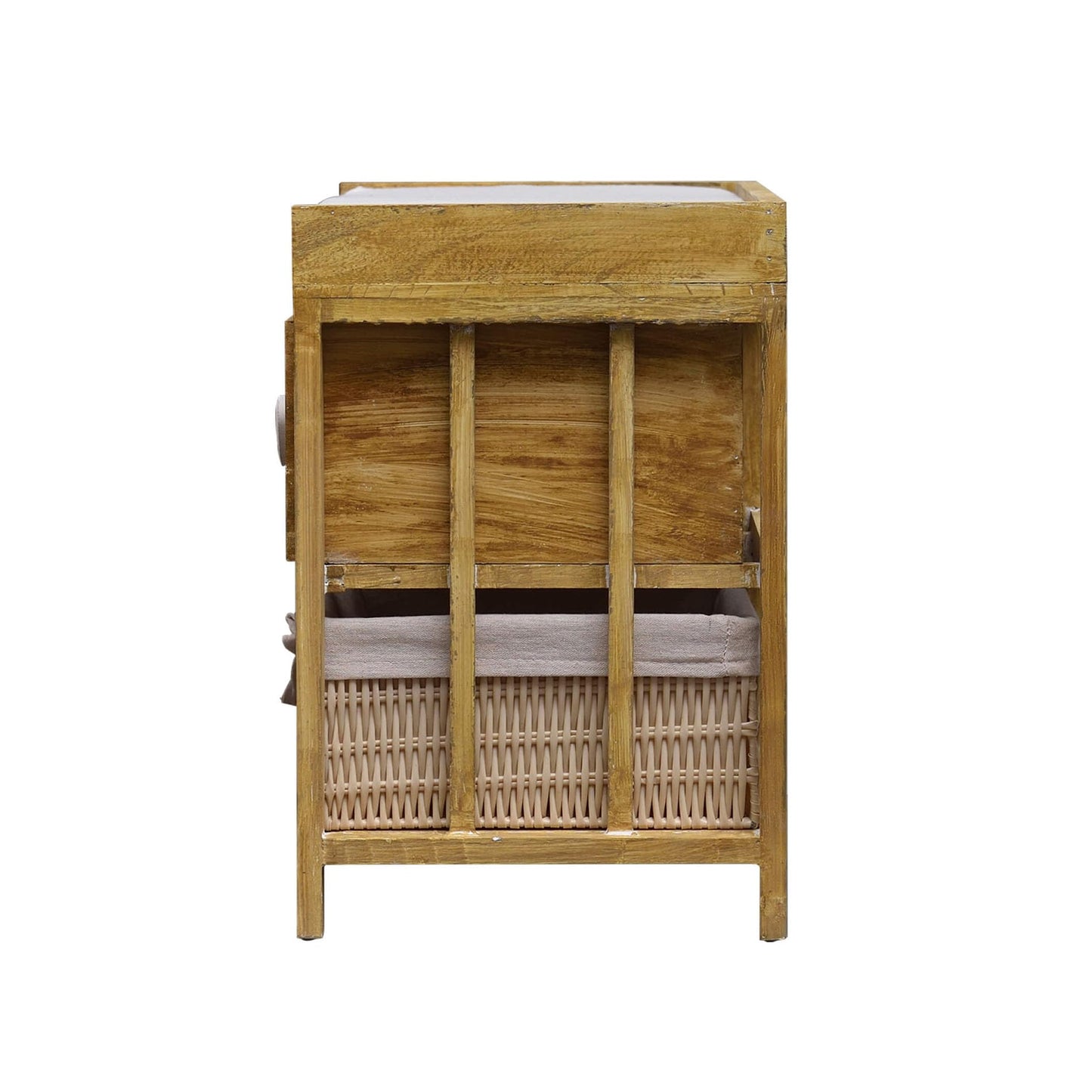 Rebecca wooden bench and wicker baskets, comfortable seat bench with 2 drawers and 2 wicker baskets, beige, shabby chic, for entryway or bedroom - Dimensions: 46 x 60 x 30 cm (HxLxB) - Art. RE4159