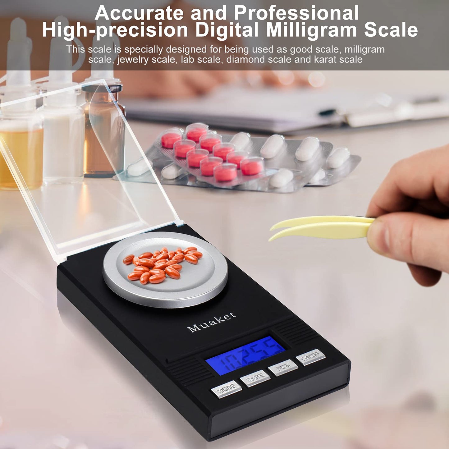 Muaket Pocket Scale, 50g / 0.001g Digital Scale with LCD Display, Professional Milligram Scale, Portable Scale, Lab Scale, Gold Scale, Postal Scale, MG Scale