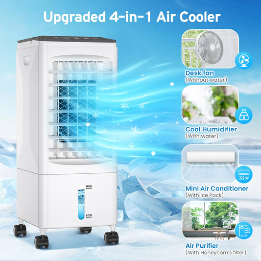 Air Conditioning Portable Air Cooler with Water Cooling Air Conditioning Without Exhaust Hose 60W Evaporative Cooler Oscillating 6L Water Tank 7h Timer 3 Cooling Packs