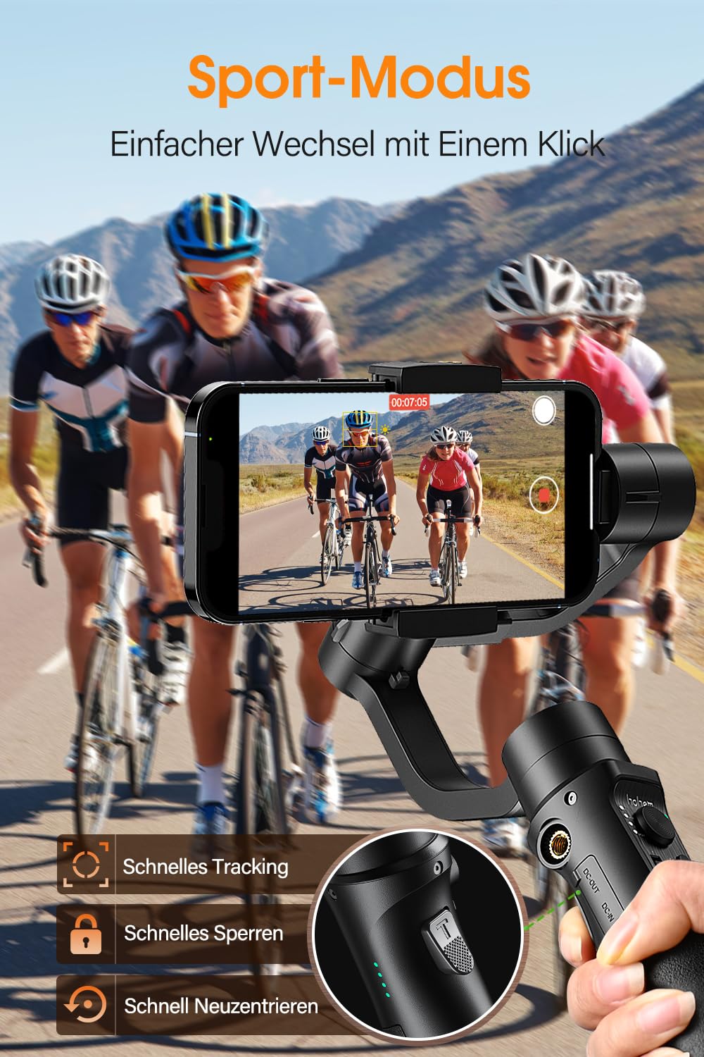 High smartphone gimbal stabilizer - stabilizer iSteady Mobile Plus 3-axis for video shooting with face/object tracking, 600° auto rotation, mobile gimbal for Android iPhone 15, 14, 13 PRO