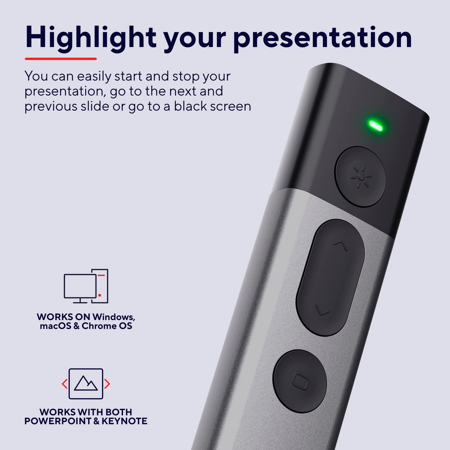 Trust Kazun Wireless Laser Presentation Tool with 4 PowerPoint functions, ultra-slim design, aluminum housing, extra-large range 30m, for PC/Laptop - Gray